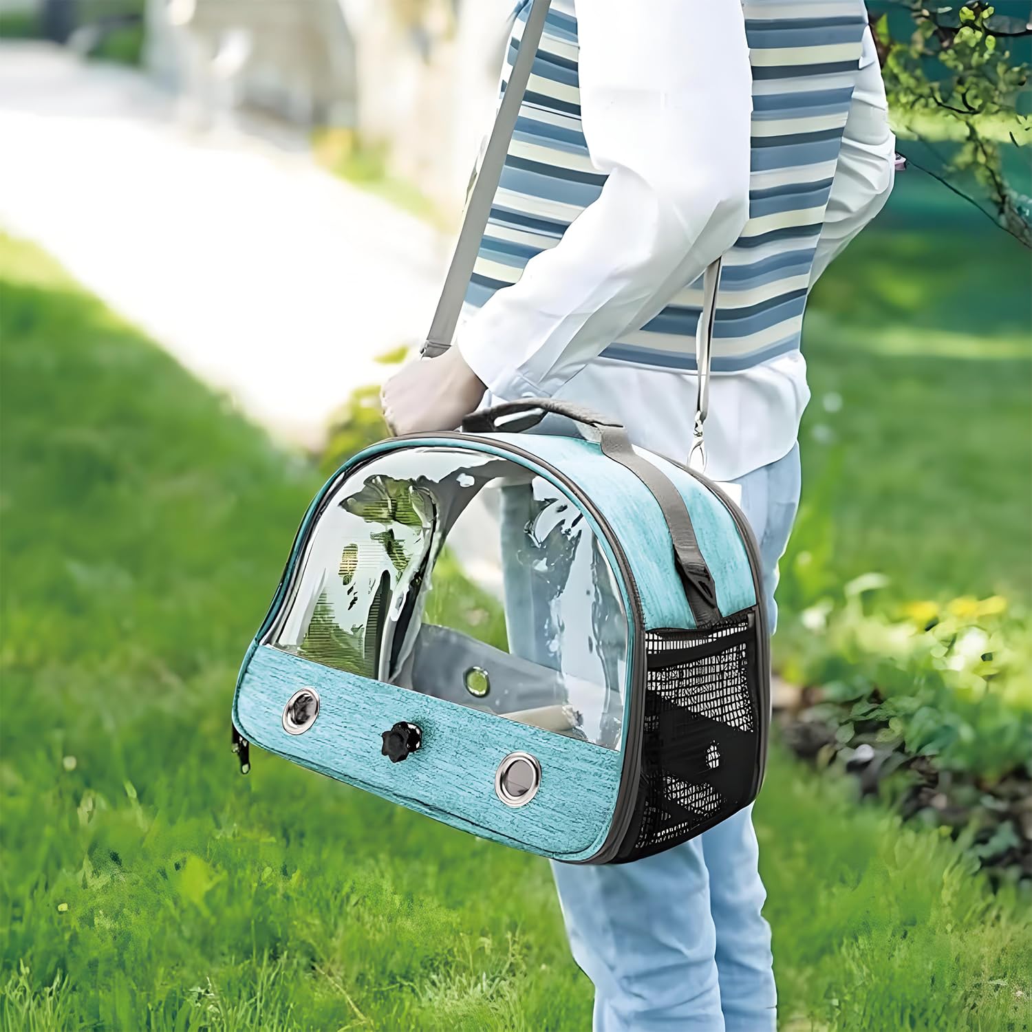 Jaula De Viaje para Pájaros con Percha Y Bandeja, Bolsa De Transporte para Pájaros, Transportador Portátil para, Bolsa De Viaje para Loros, para Periquitos y Loros Pequeños, Azul