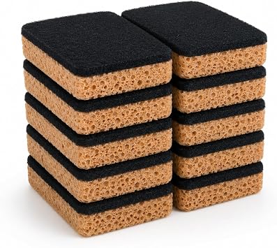 10-Pack Heavy Duty Scrub Sponges, Dual-Sided Kitchen Cleaning Sponges for Dishwashing, Non-Scratch Scrubbers for Pots, Pans, and Household Cleaning, 3.7" x 2.4" x 1.2" Yellow & Black
