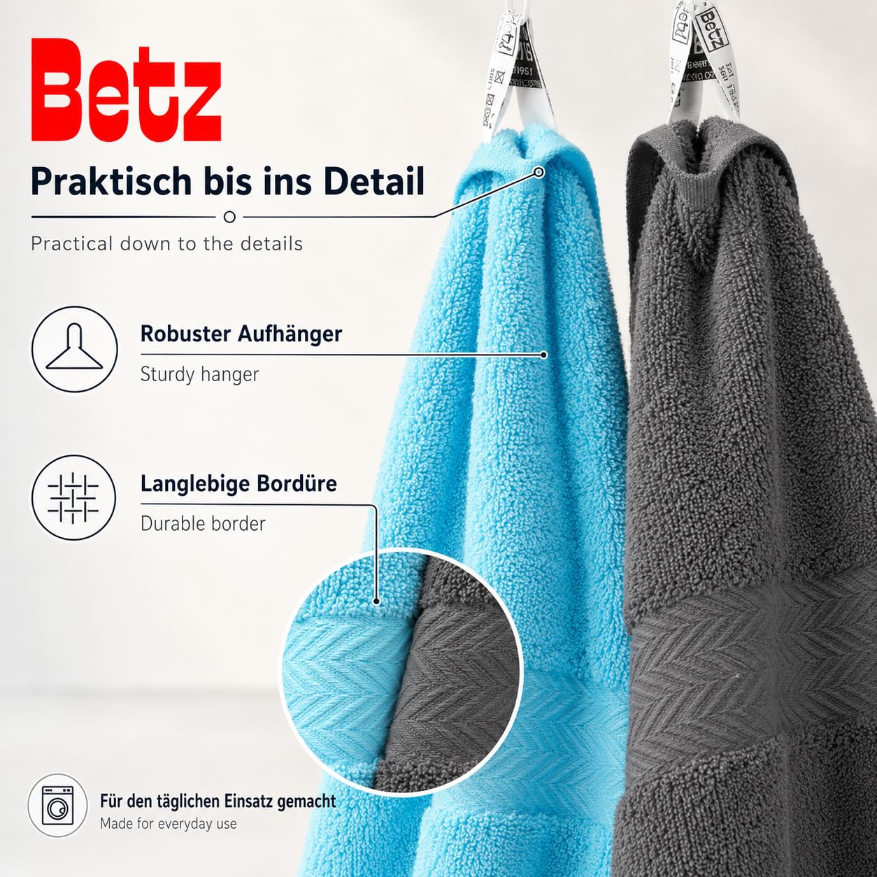 Betz Juego de 10 Toallas Classic 100% algodón 2 Toallas de baño 4 Toallas de Lavabo 2 Toallas de tocador 2 Toallas faciales de Color Turquesa y Gris Antracita