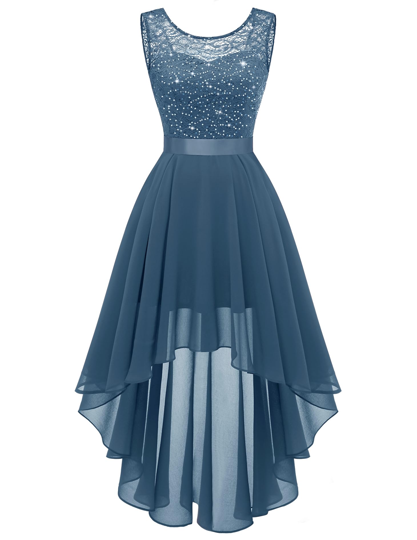 BeryLove Sequin Wedding Guest Formal Cocktail Dresses Prom Party Lace High Low Bridesmaid Elegant Dress