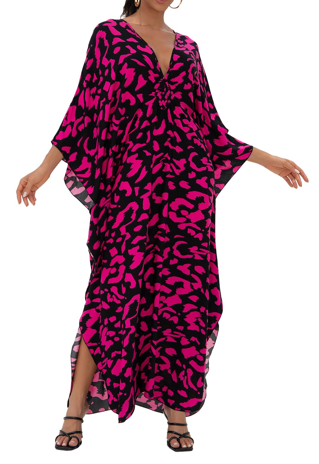 cthseie Women Animal Print Kaftan Dresses Plus Size Swimsuit Coverup Summer Bathing Suit Caftan Loungewear Beach Dress
