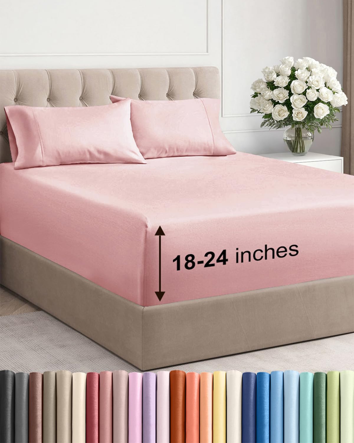 CGK Extra Deep Twin Sheet Set - 4pc Cooling Sheets - Baby Pink