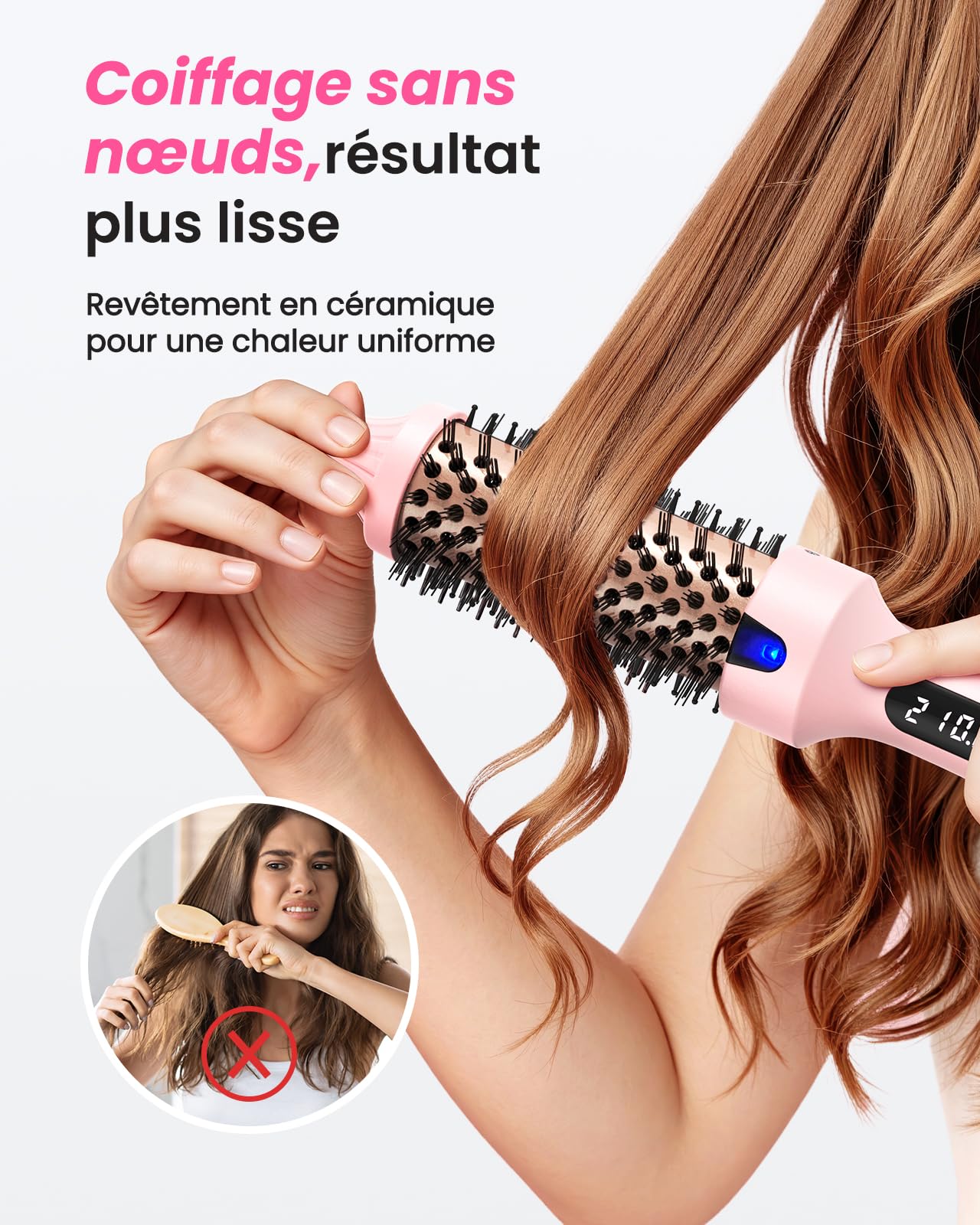 Haokoo Brosse Chauffante Ionique 38 mm – Lissage & Boucles, Volume, 6 Niveaux de Température