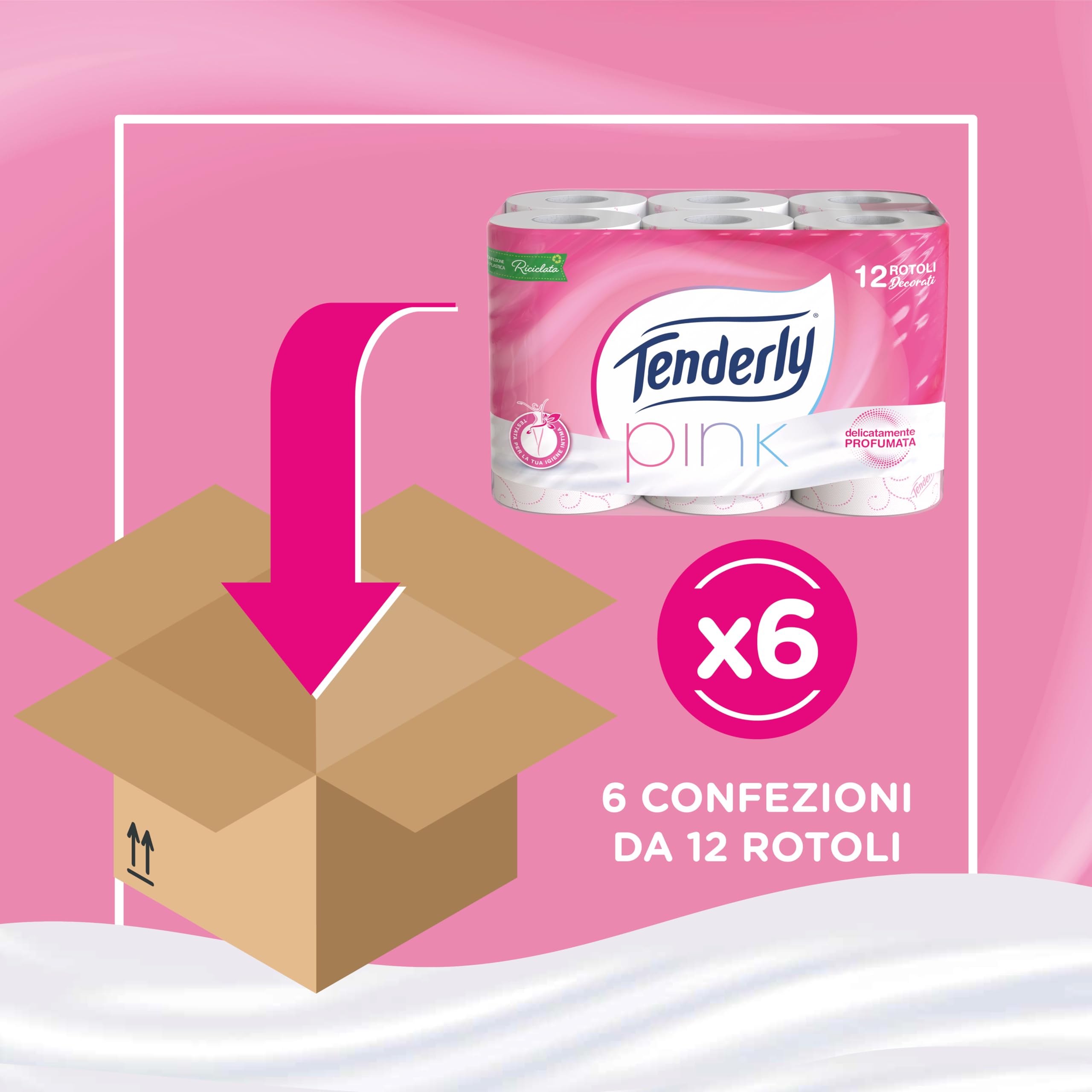 Tenderly, Carta Igienica, Pink, 72 Rotoli, Pulizia Efficace, Delicatamente Profumata, Finemente Decorata, Dermatologicamente testata, Made in Italy, 811E35