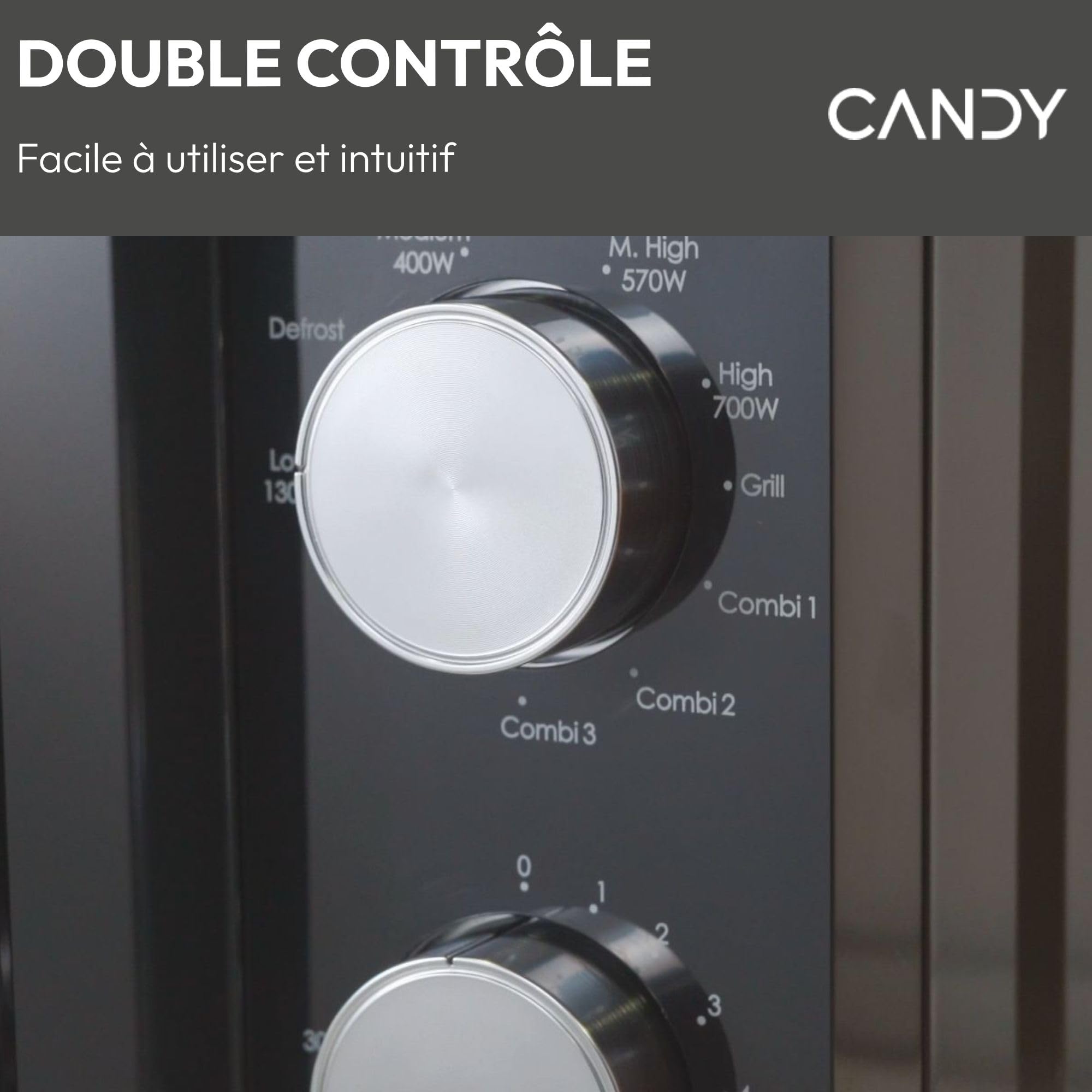 Candy Moderna CMG20TNMB Four Micro-ondes 700 W 20L , Fonction Gril, Fonction Décongélation, 20 litres, Plateau Tournant 24,5cm, Noir & Silver