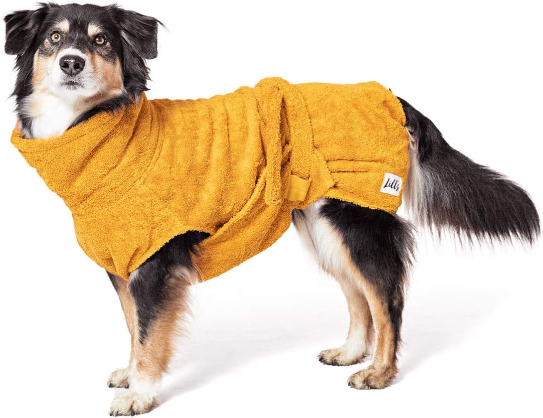 Lill's - Albornoz para Perros, 100% algodón orgánico, Organic Amber (Amarillo) (S)
