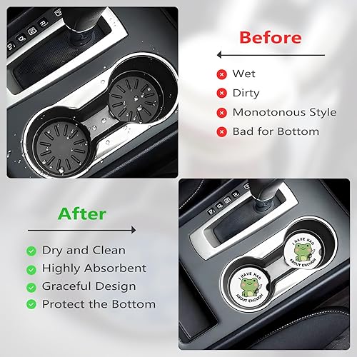 Miniatura 4 de Portavasos para automóvil, 2 posavasos de cerámica con parte trasera de corcho y ranura para los dedos, antideslizante, absorción de golpes,