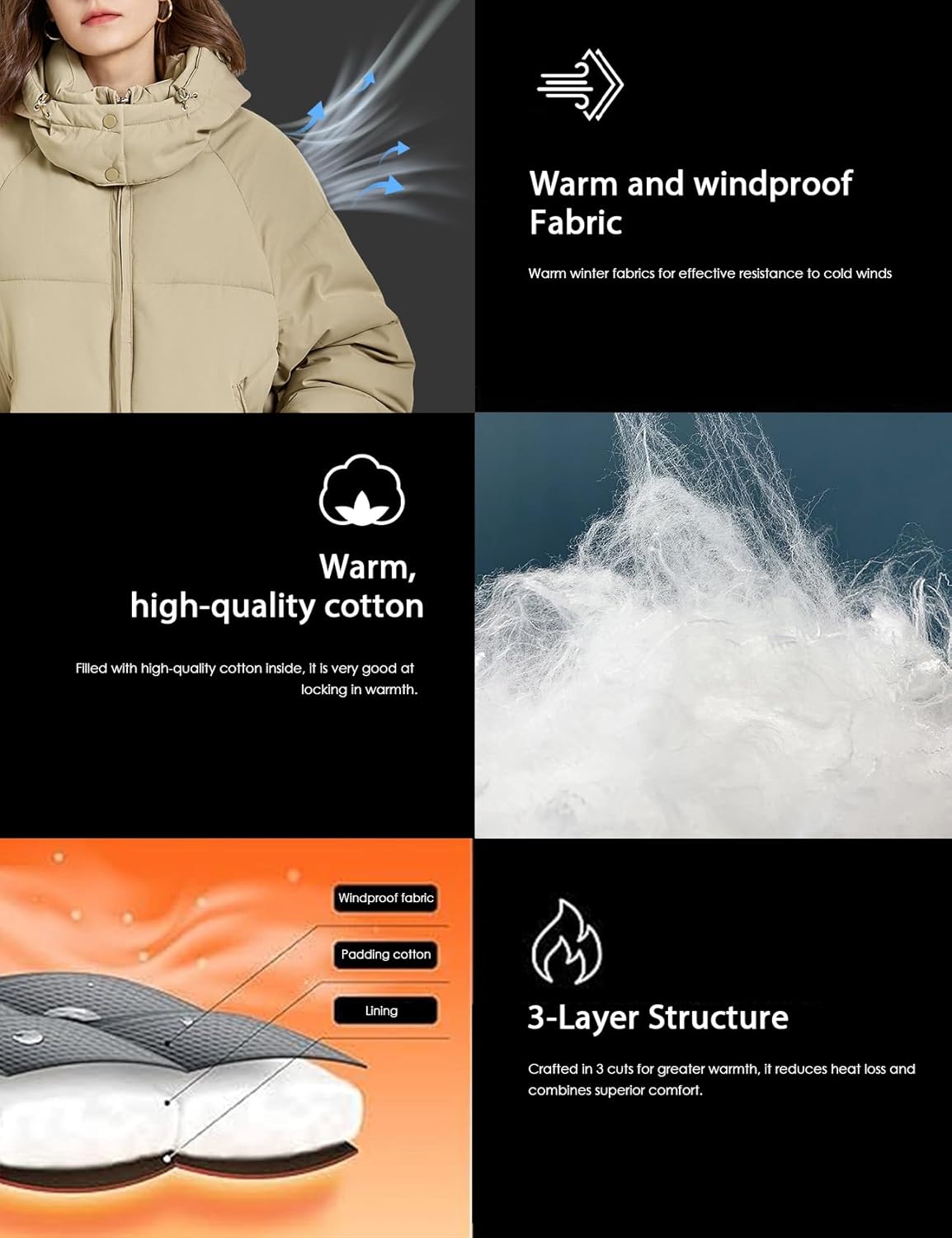 Gihuo Womens Puffer Jacket Winter Warm Coats Hooded Quilted Jackets with Removable Hood - Image 4