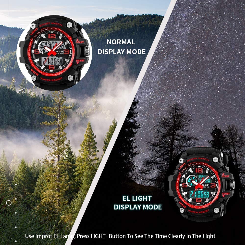 MASTOP Montre numérique pour homme - Étanche jusqu'à 50 m - Double cadran - Multifonctions - Analogique - Militaire - Sports de plein air - Étanche