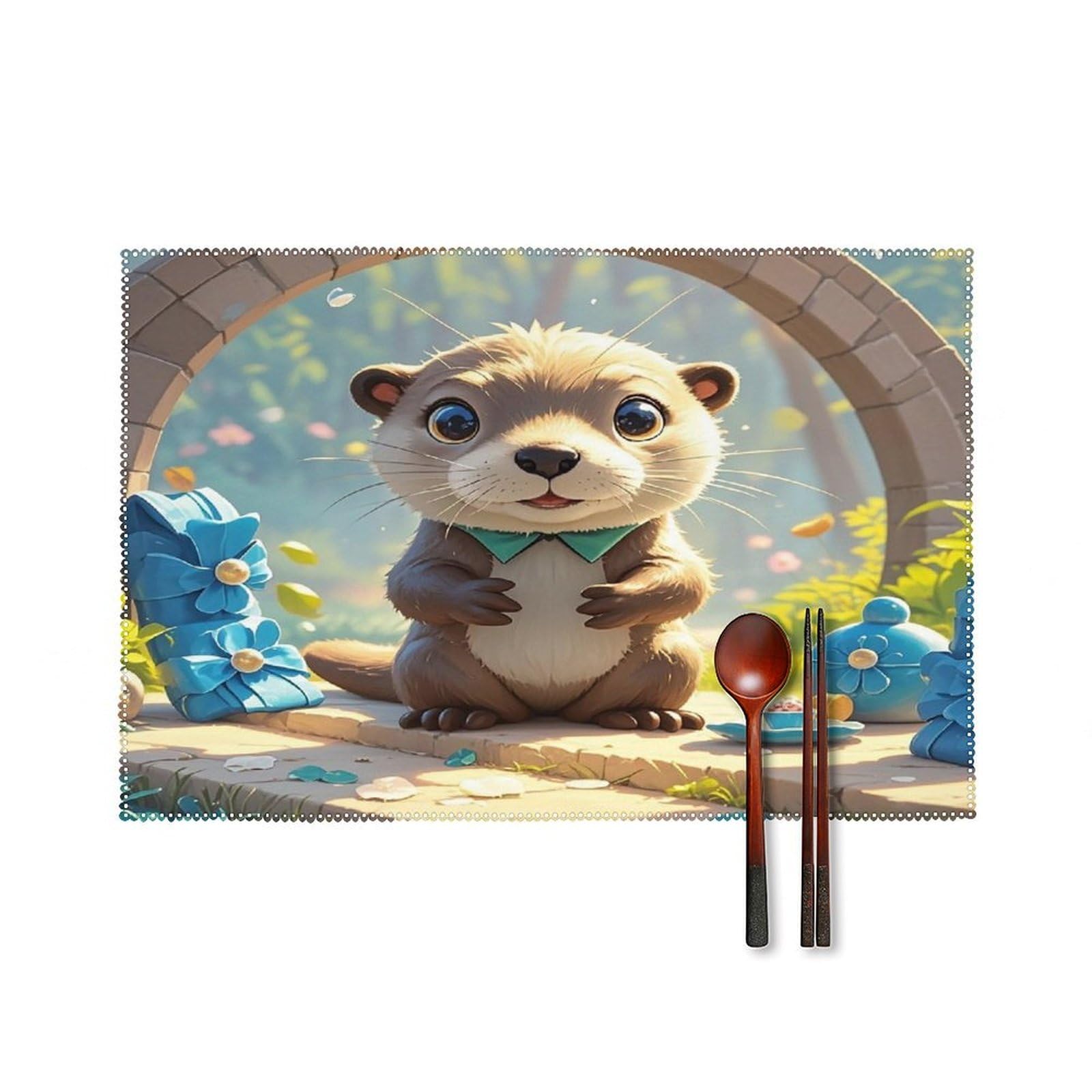 Cute Otter Placemats Set of 6 Heat Resistant Non-Slip Place Mats Washable Wipeable Table Mats Elegant Farmhouse Placemat for Kitchen Dining Outdoor Party Table Decor