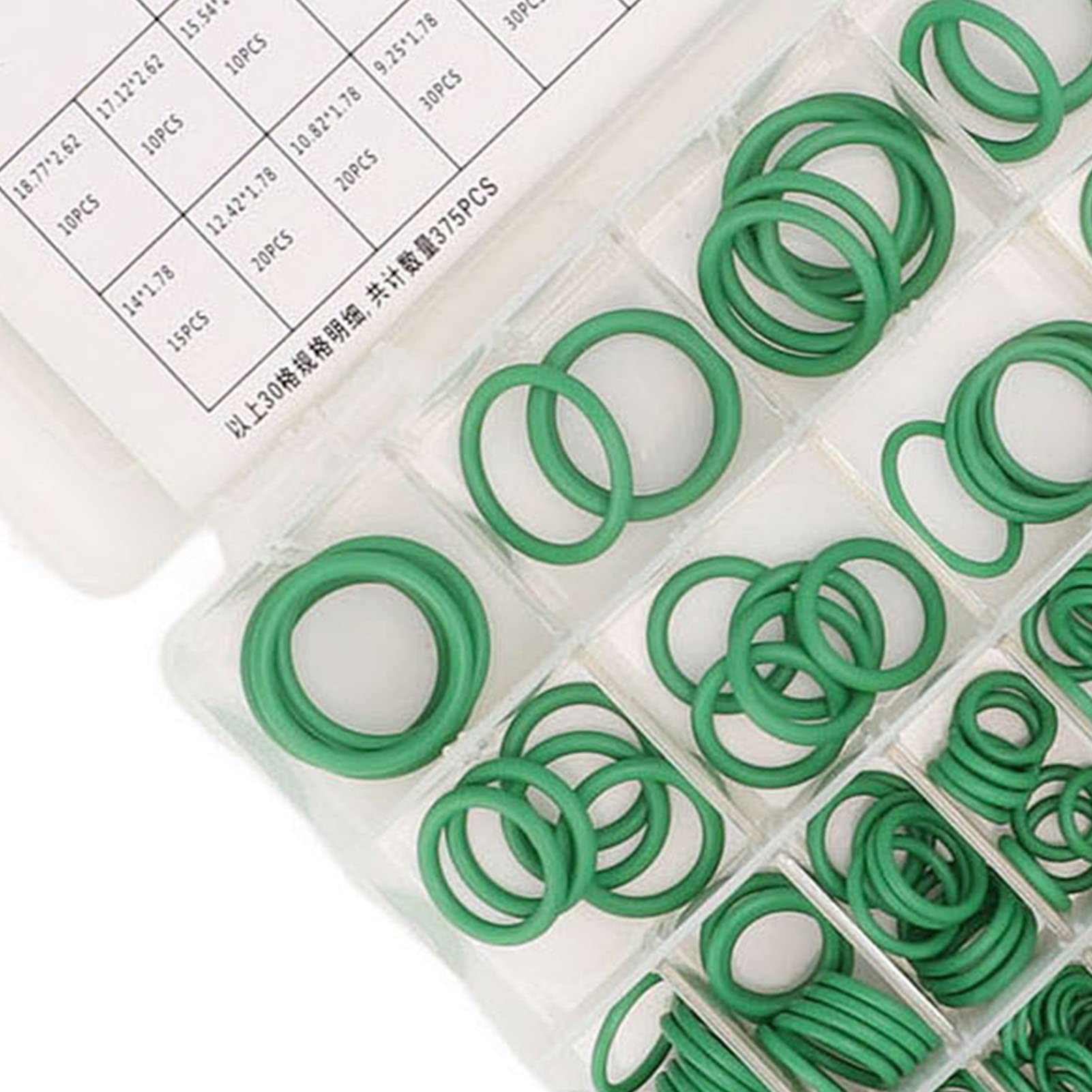 Juego de juntas tóricas, 375 piezas, surtido de juntas de goma verde, juego de arandelas de sellado universales para reparación de aire acondicionado y plomería automotriz
