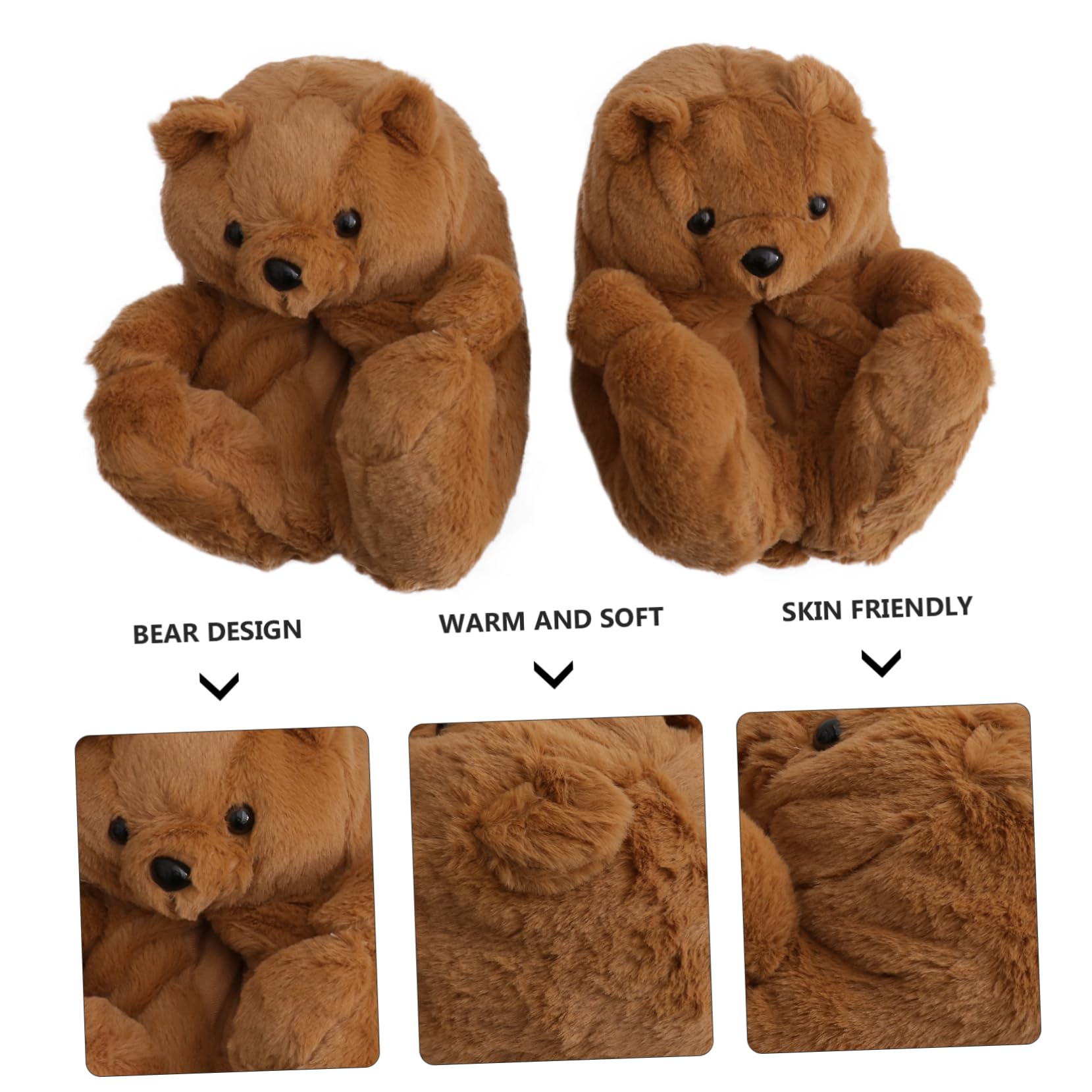 GALPADA Pantofole a Forma Di Orsacchiotto Pantofole Soffici Dei Cartoni Animati Pantofola Dell'orso Del Fumetto Pelose Da Casa Peluche Brown