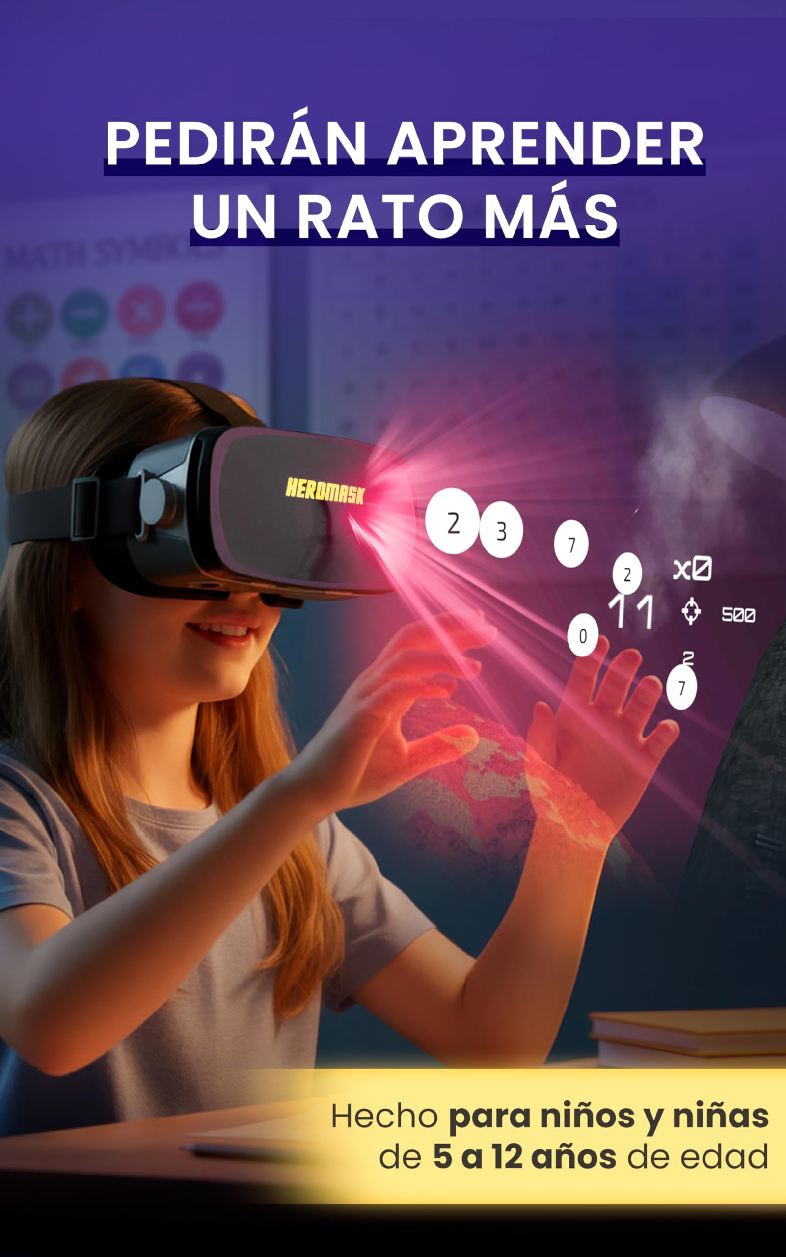 Heromask Bundle Idiomas + Matemáticas – Juego Educativo VR 2 en 1 | Aprende Idiomas y Matemáticas Divirtiéndote | Regalo Original para Niños 5-12 Años, Compatible iOS y Android