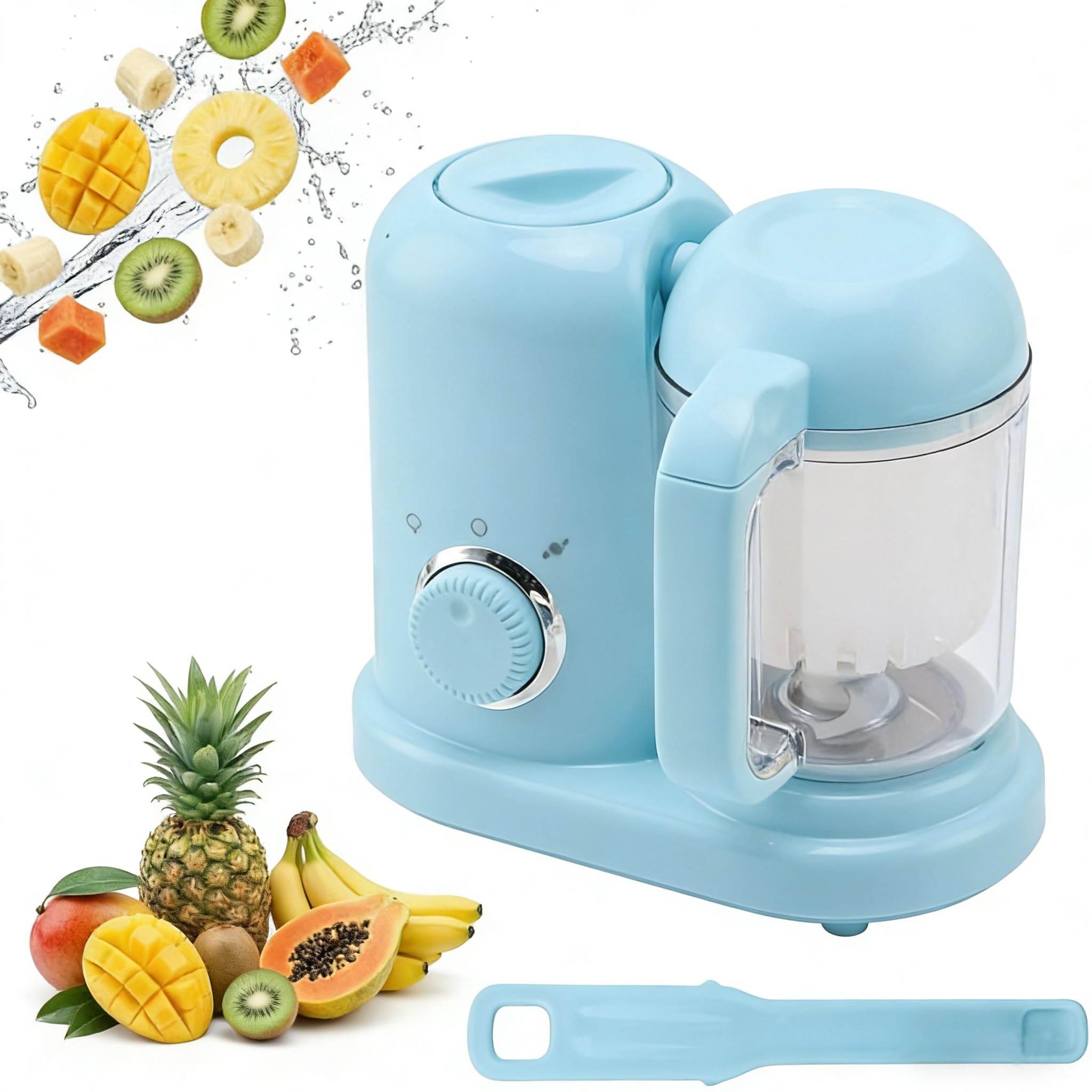 Baby Food Maker 4 in 1 Food Processor Chopper Multifunctional Food Steamer and Blender Auto Cooking and Grinding Puree Maker for Healthy Baby Food (Blue)
