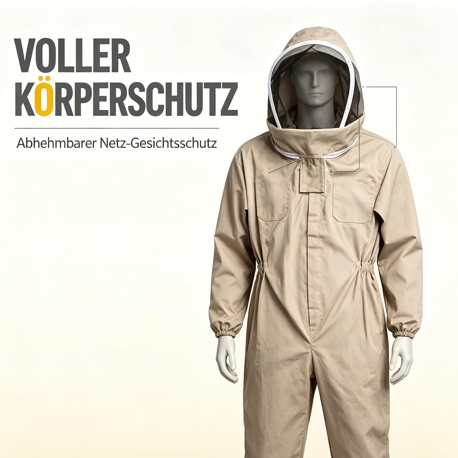 Imkeranzug mit Schleier Handschuhen, Imker Ganzkörper Schutzanzug für Herren und Damen, Polyester Baumwoll Imker Kostüm für Berufsimker und Anfänger (Size:XXL,Color:A)