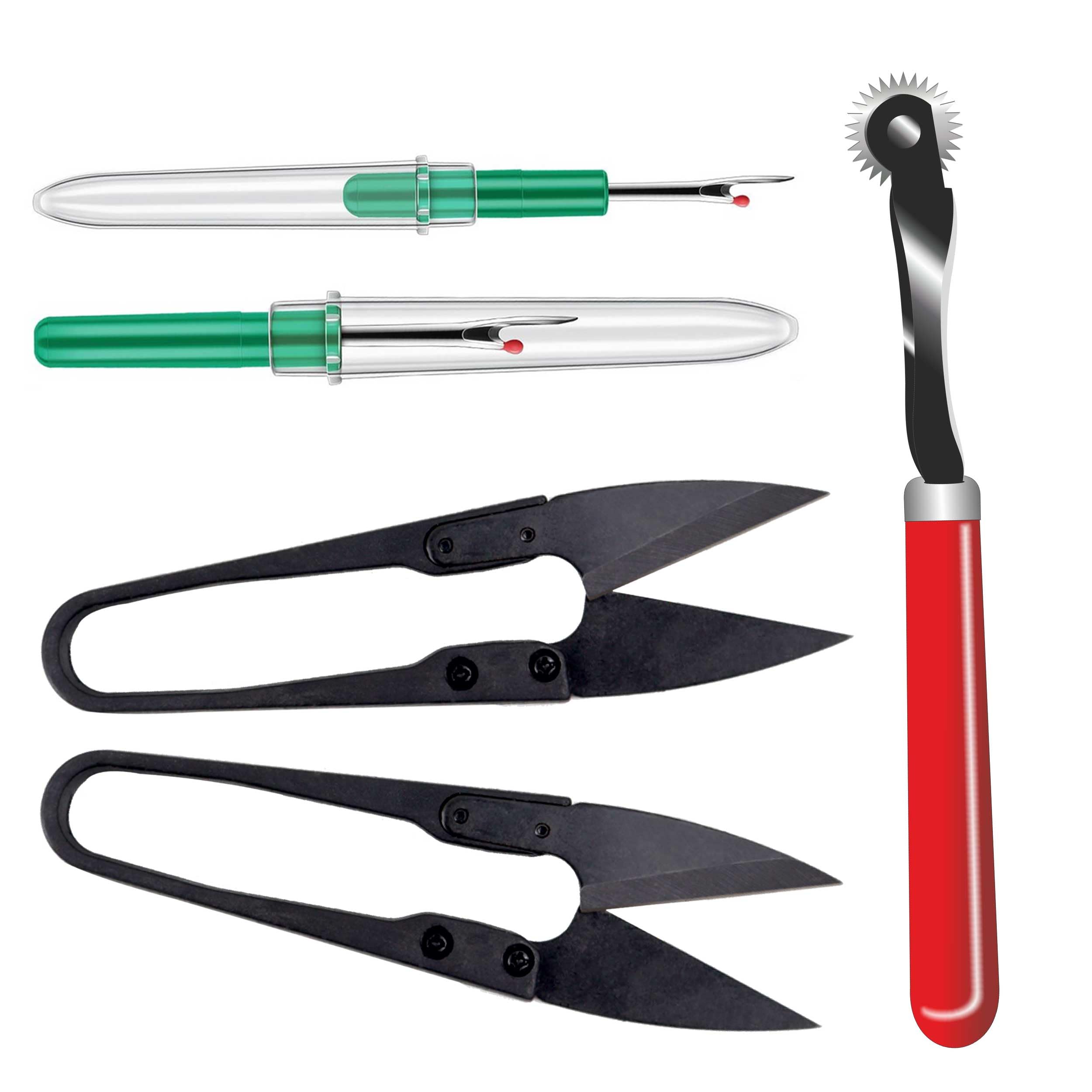 Liquidraw Sewing Seam Ripper Kit 6-Piece – 2 Seam Rippers, 2 Thread Snips & Tracing Wheel with PVC Zipper Pouch | Complete Stitch Remover & Pattern Marking Set for Quilting, Embroidery & Dressmaking
