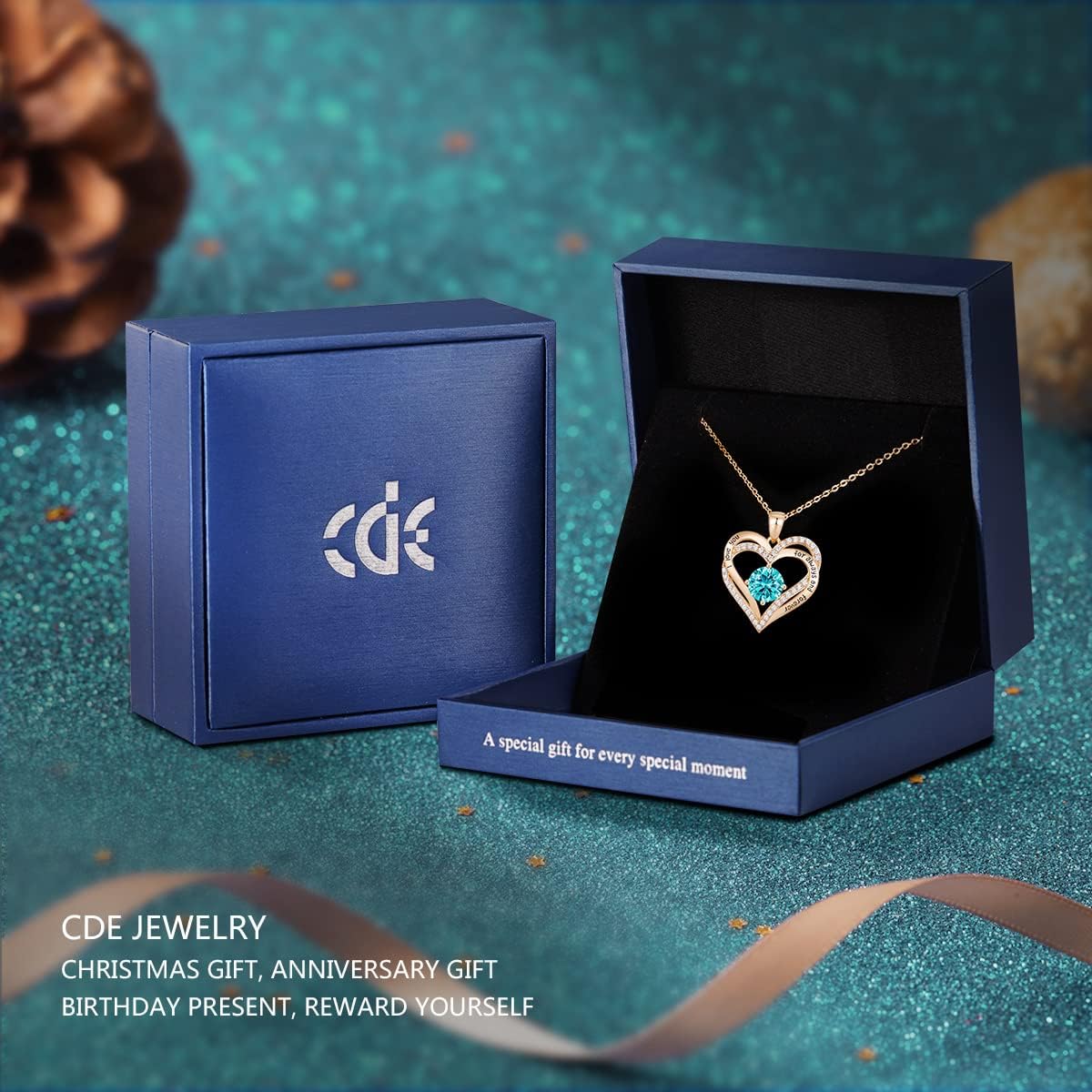 CDE Valentine's Day Gift Forever Love Heart Necklaces for Women, Wedding Anniversary, Birthday Mothers Christmas Day Gifts for Mom, Mother, Wife, S925 Silver Jewelry with Birthstone Pendant - Image 4