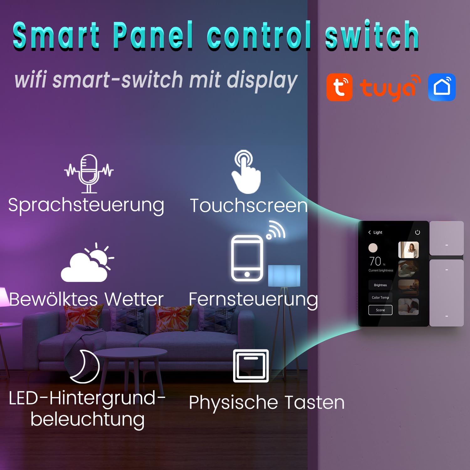 TONGOU Smart Home Bedienfeld, 3,5-Zoll, 2,4-GHz WLAN Connect, BLE Mesh Hub，Unterstützt Sigmesh,IR,Smart Life/Tuya-App, unterstützt Alexa, verfügt über drei physische Tasten, drei Relaiskanäle