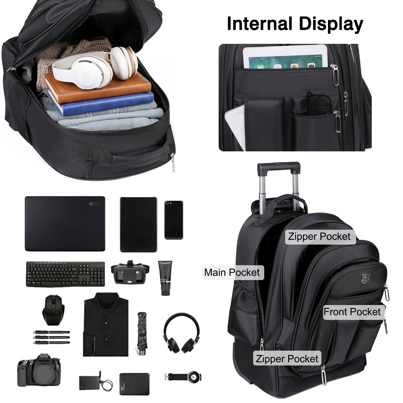 FANDARE Sacoche à roulettes pour Ordinateur Portable 15.6 Pouces Imperméable Trolley Sac de Voyage