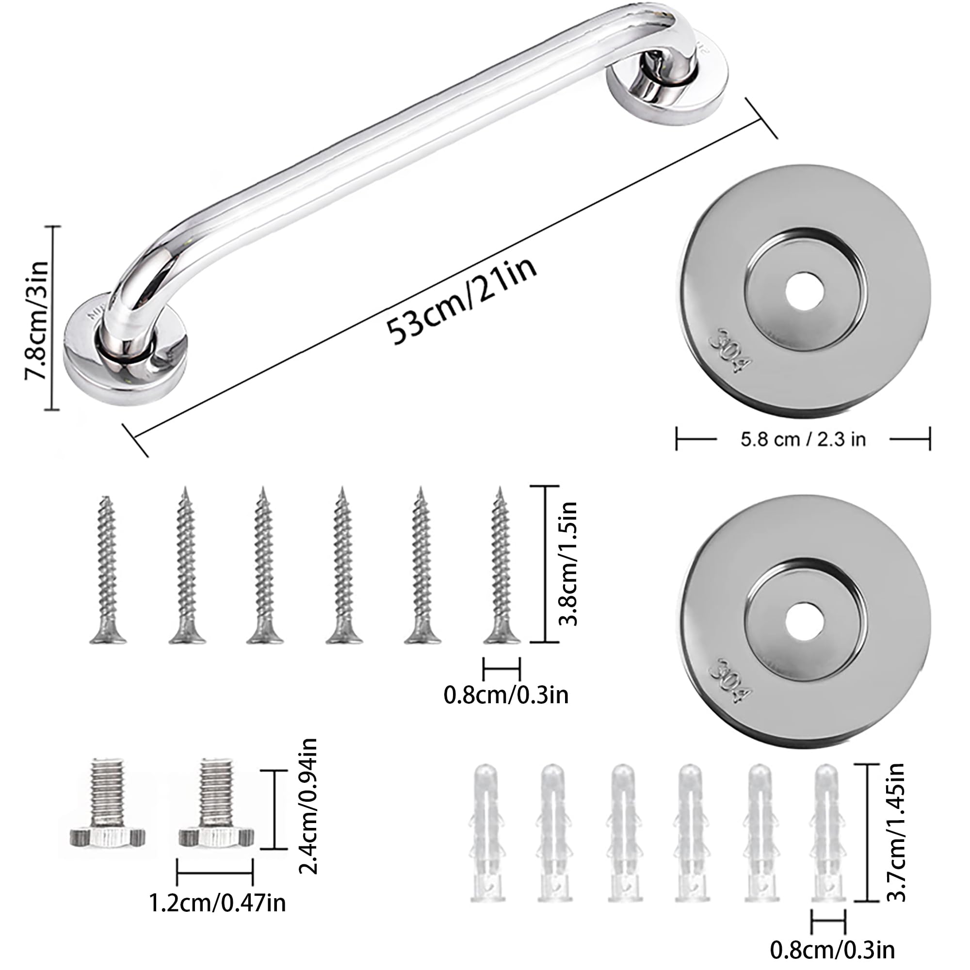 Barra di Sostegno per Bagno, 50 cm Maniglia per Bagno in Acciaio Inox 304,Maniglia di Sicurezza, Maniglia Ausiliaria per Cucina, Camera da Letto,Vasca da Bagno, Doccia