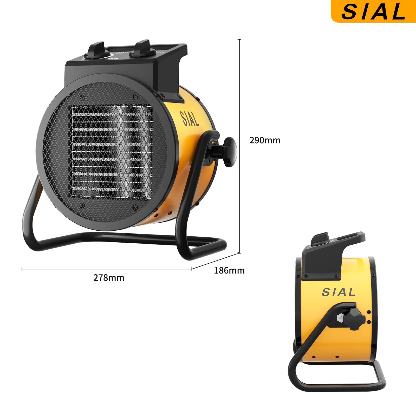 SIAL Termoventilatore 2000 W - Radiatore Elettrico - Ceramica - Riscaldamento Industriale - Riscaldamento Rapido in 3 Secondi - Termostato e Protezione da Surriscaldamento (Giallo)