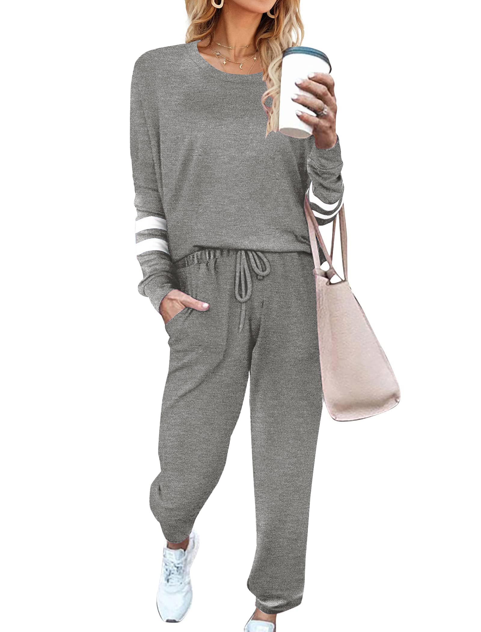 Ekouaer Sweatsuits Womens Loungewear Set Tracksuit Long Sleeve Pajamas Set