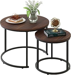 aboxoo Coffee Table Nesting Side Round Set of 2 End Table Top Sturdy Met...