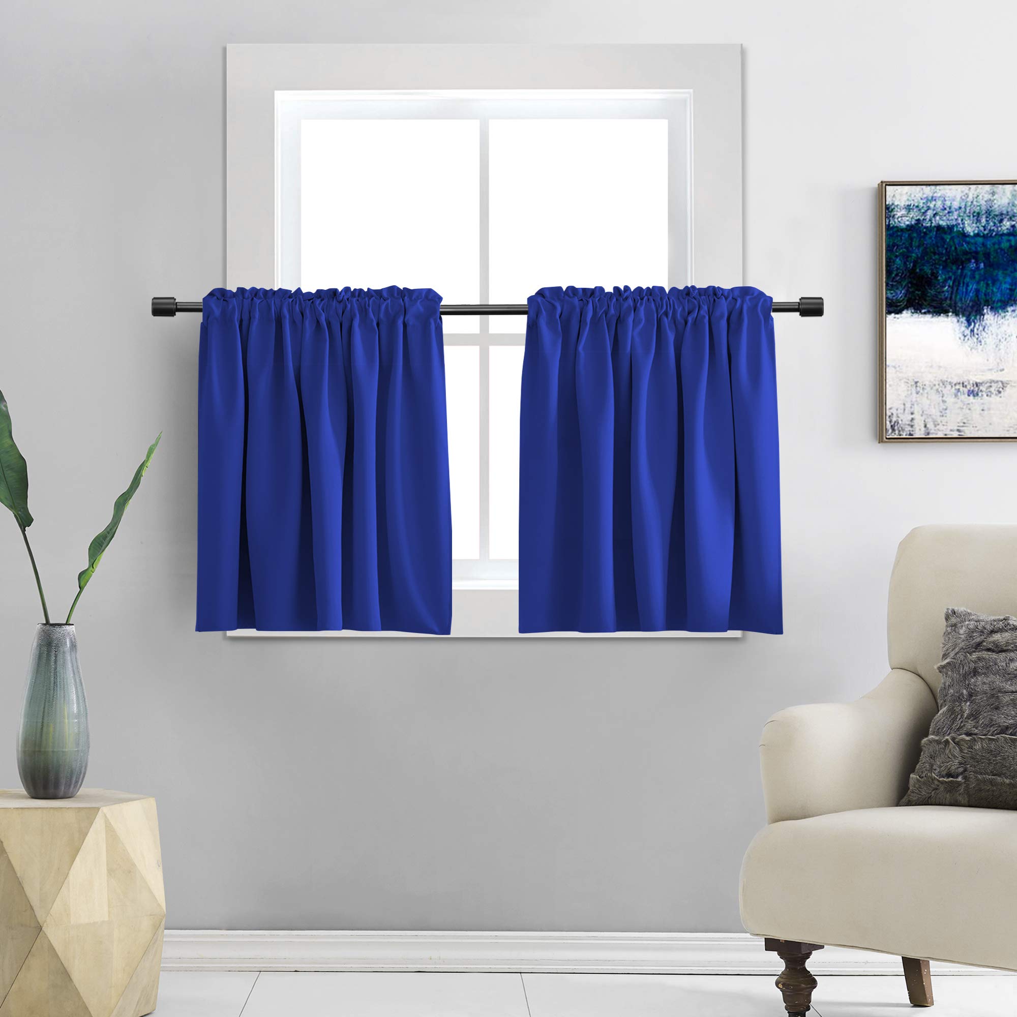 DONREN Small Curtains for Bathroom - Room Darkening Thermal Insulated Tiers for Cafe with Rod Pocket (42 by 36 Inches Long,2 Panels,Royal Blue)