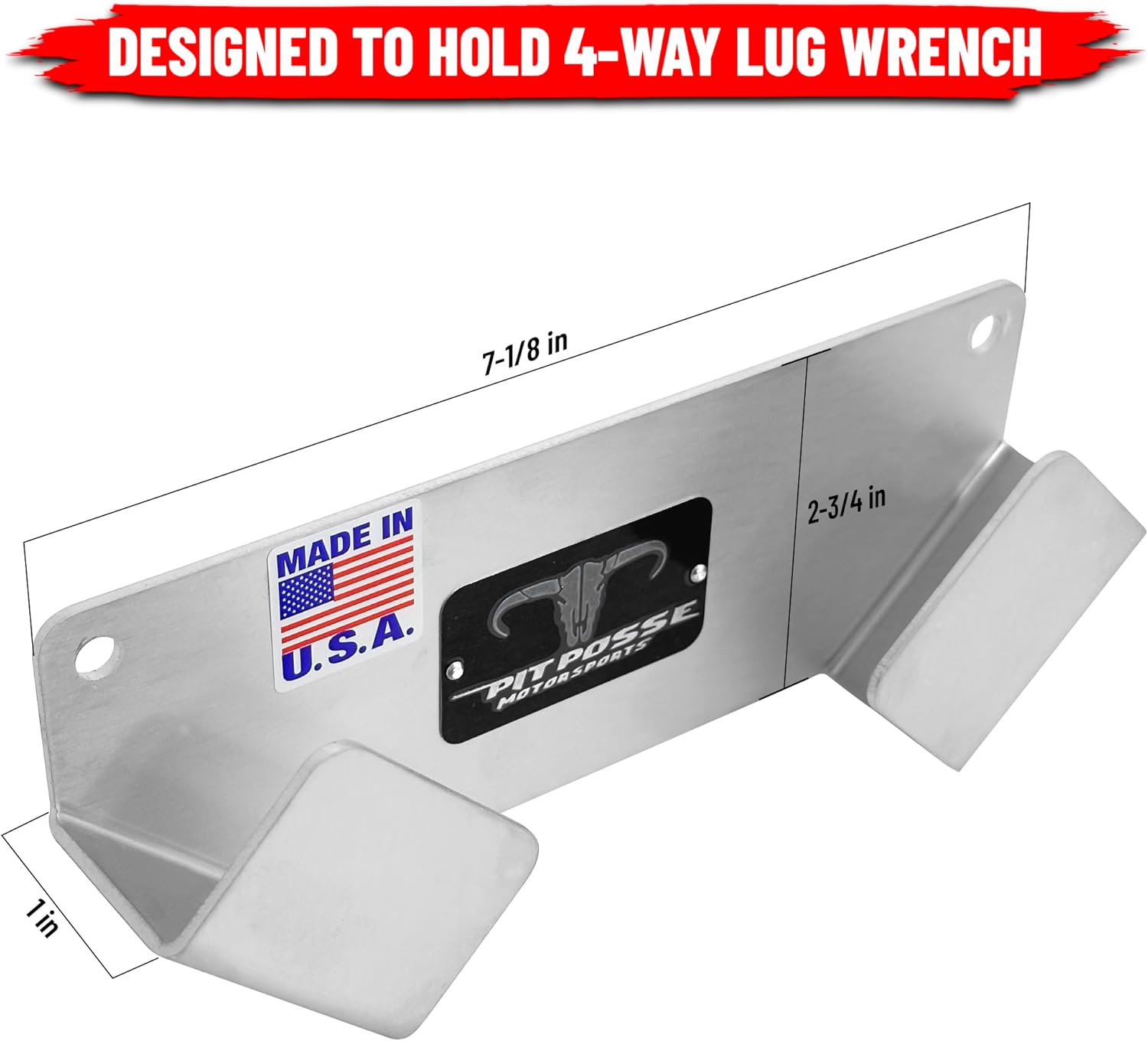 Pit Posse PP3365 Lug Nut Wrench Holder with Spare Tire Carrier Wall Mounted Kit - Made in USA - Enclosed Race Trailer Garage 4 Way Cross Spanner - Tire Iron Hanger Aluminum Utility Storage Organizer