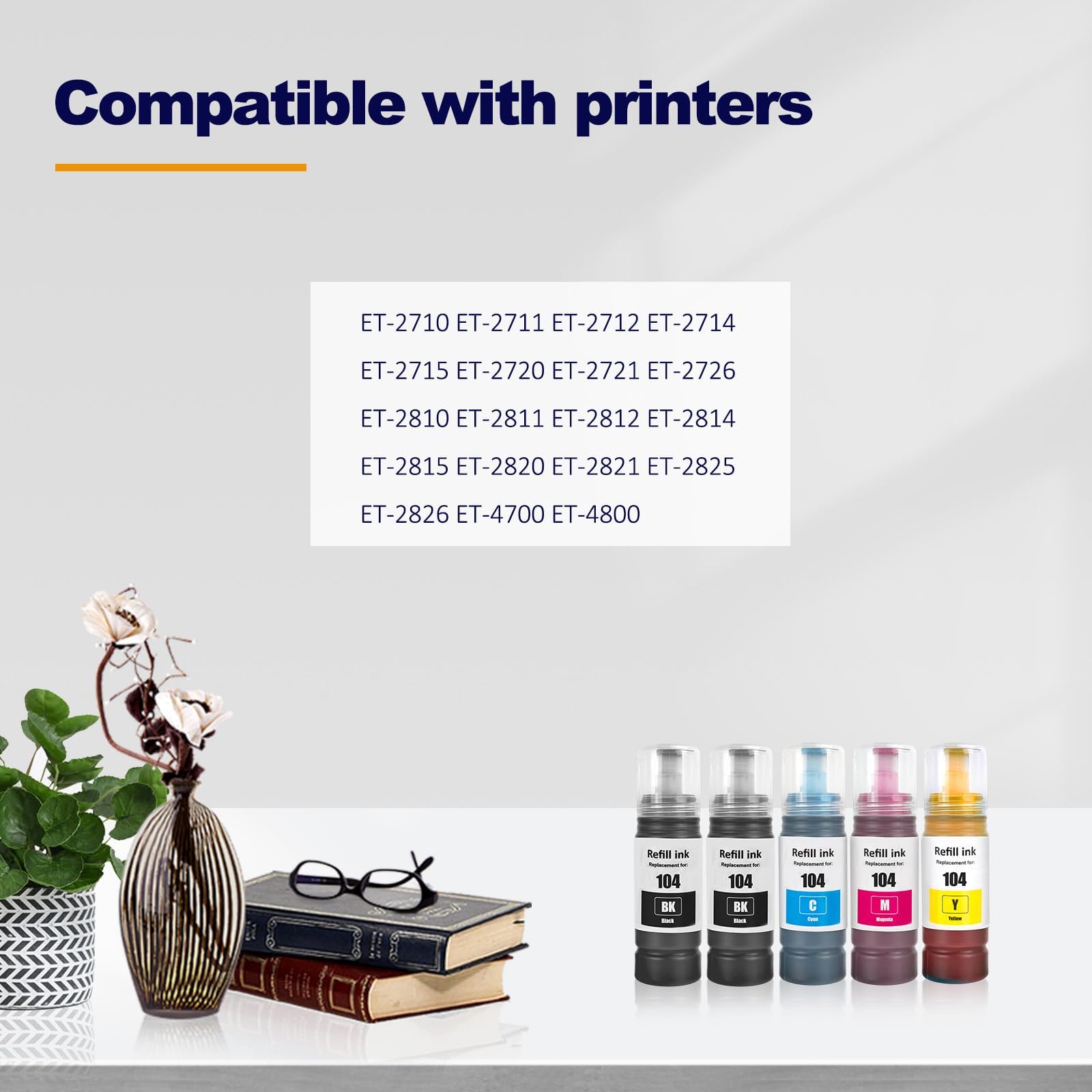 LAIPENG 104 Inchiostro Compatibile con Epson 104 per ET-2710 ET-2711 ET-2712 ET-2714 ET-2715 ET-2720 ET-2721 ET-2726 ET-2810 ET-2815 ET-2820 ET-2821 ET-2825 ET-2826 ET-4700 Stampante (BK*2/C/M/Y)