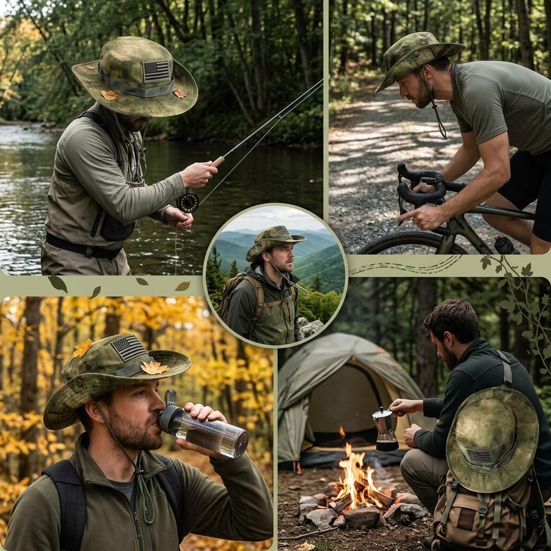 Breathable Mesh Boonie Hat, Wide Brim Sun/Fishing Hat, Adjustable Chin Strap