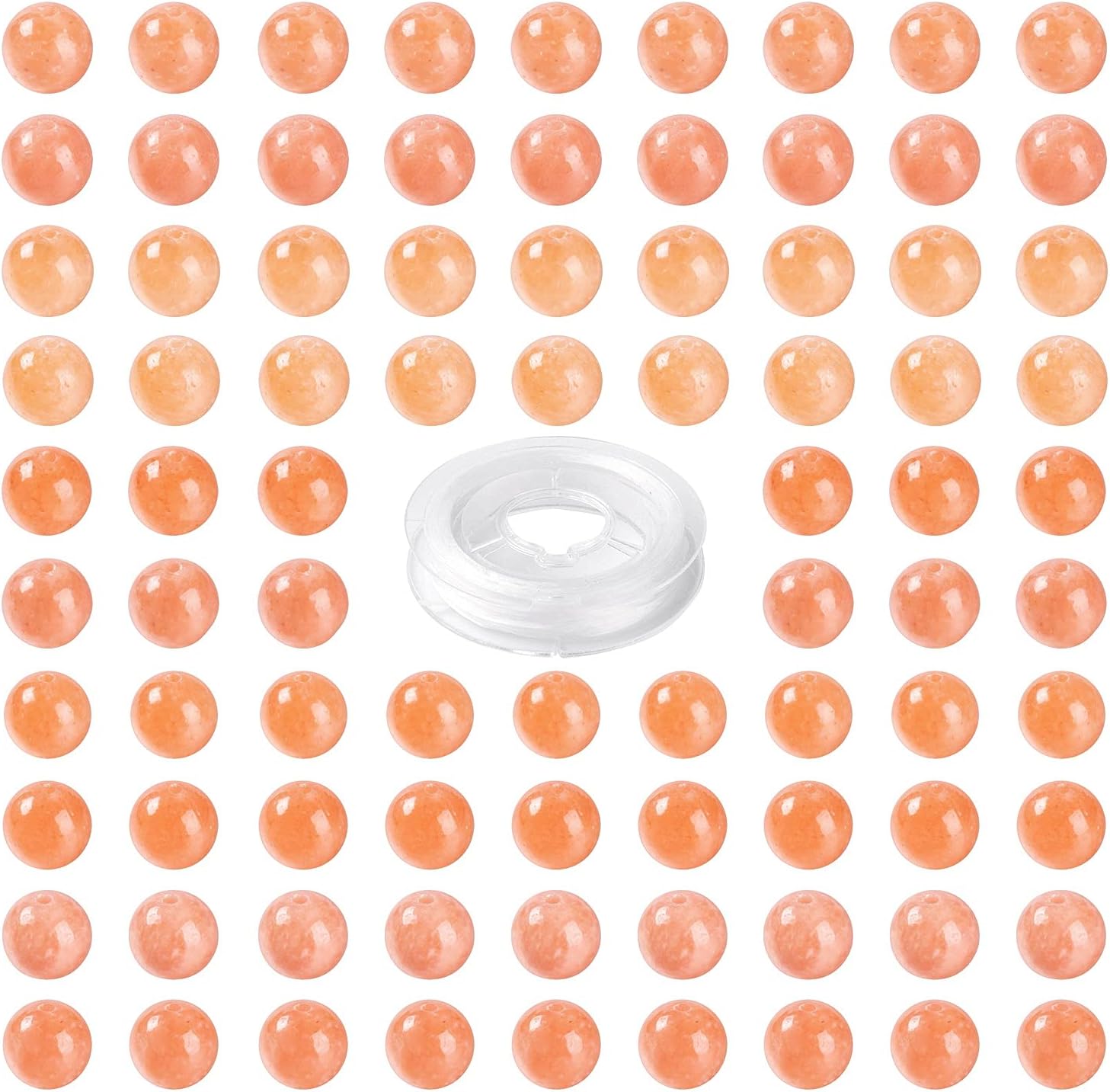 BEEFLYING 100 Pcs 8mm Natural Peach Calcite Stone Beads Round Gemstone Loose Beads with Elastic Crystal Thread for Women Bracelets Necklace Jewelry Making