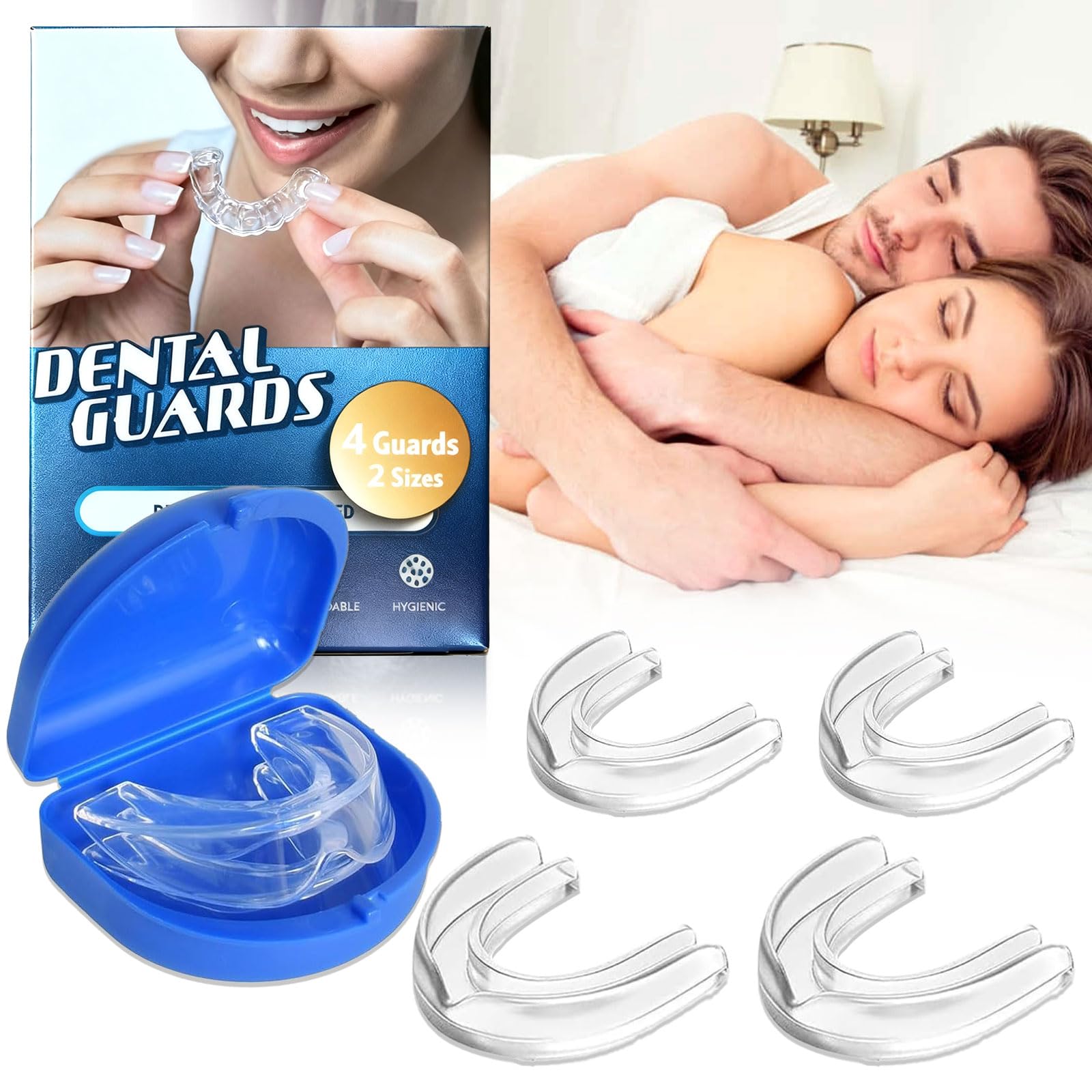 Srup 4 Piezas Ferula Descarga Bruxismo, Férula de mordedura para la noche, Protector bucal dormir, Paradenti per Digrignare i Denti (2 fundas grandes y 2 pequeñas para protectores bucales)