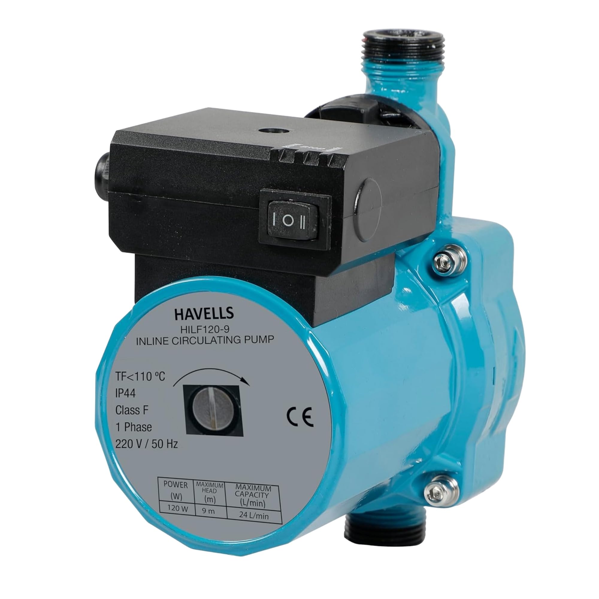 Havells Inline Pressure Booster Water Pump HILF120-9 (0.5 HP) | Copper Winding, High Flow Rate, 180-260 V Range | Overheat Protection, Durable | for Bathroom, Shower, Geyser | 1 Yr Warranty-image-4