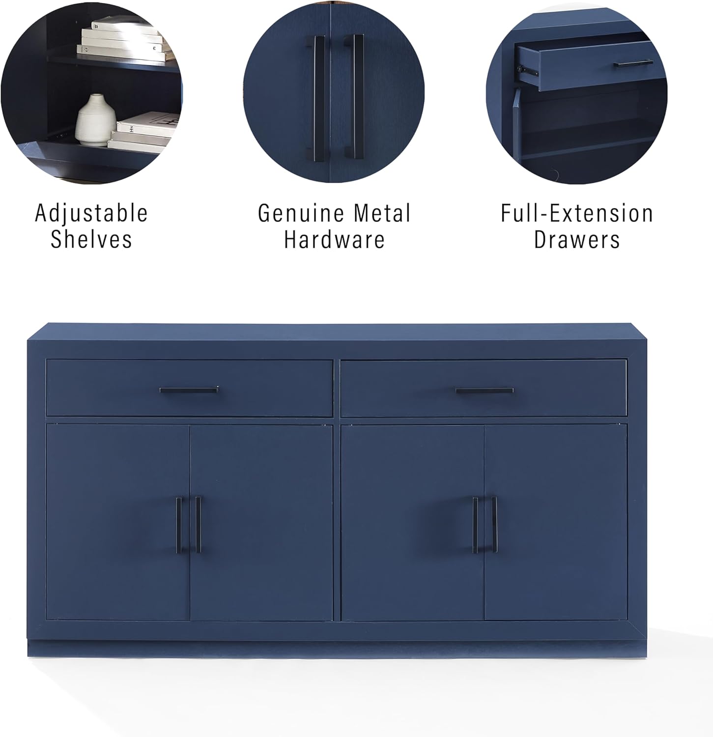 Crosley Furniture Isla Modern Sideboard Buffet Cabinet with Storage, TV Stand, Credenza, Navy