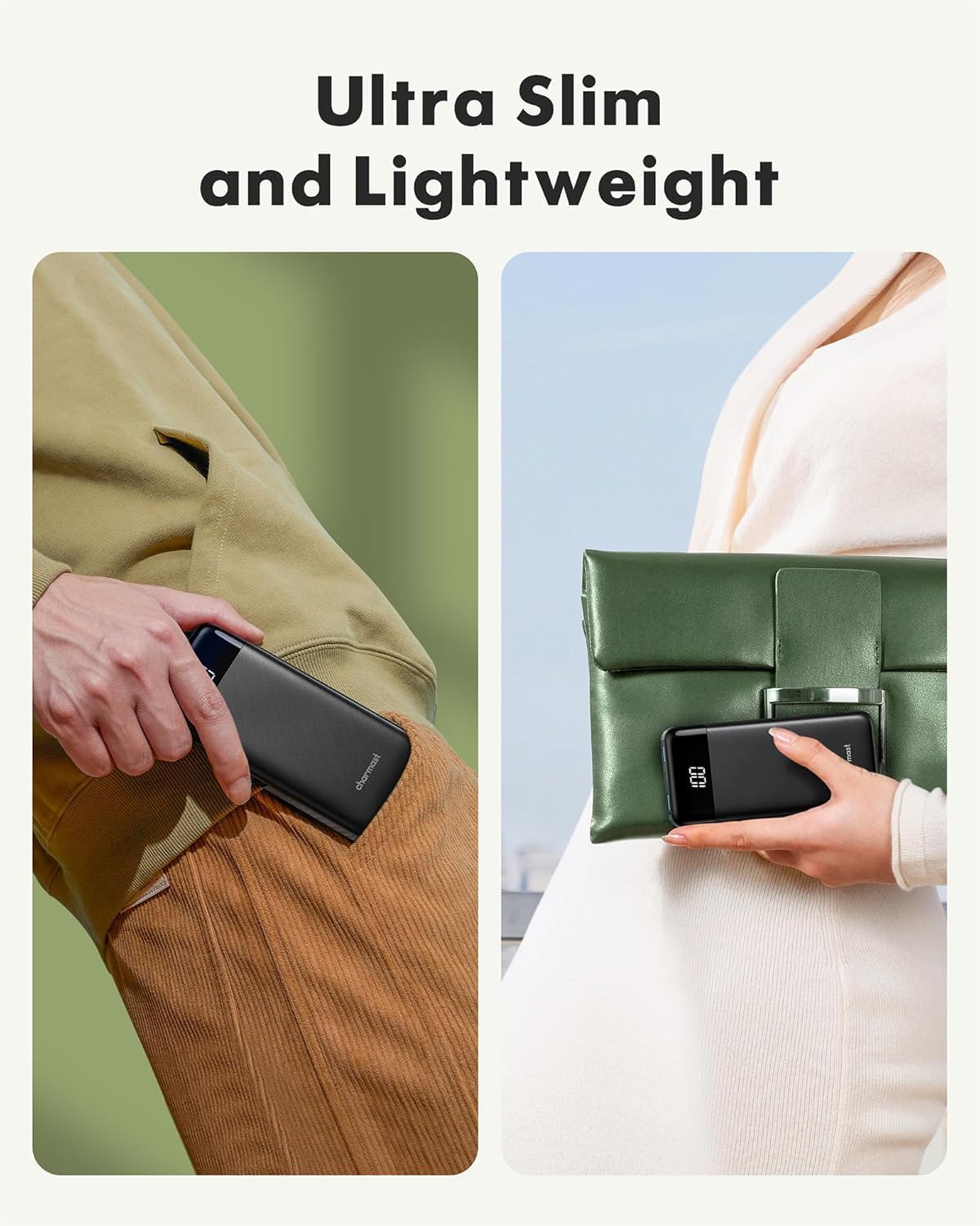 Charmast Power Bank 10000mAh con Cables Integrados, USB C Cargador Portátil 5V / 3A Powerbank Pantalla LED con 6 Salidas y 3 Entradas para iPhone Samsung Huawei Xiaomi — view 6