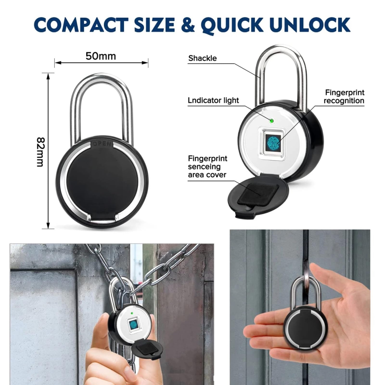 Candado inteligente con huella dactilar, cerradura electrónica, compatible con desbloqueo de la aplicación Bluetooth Smart Life, protección de seguridad impermeable.