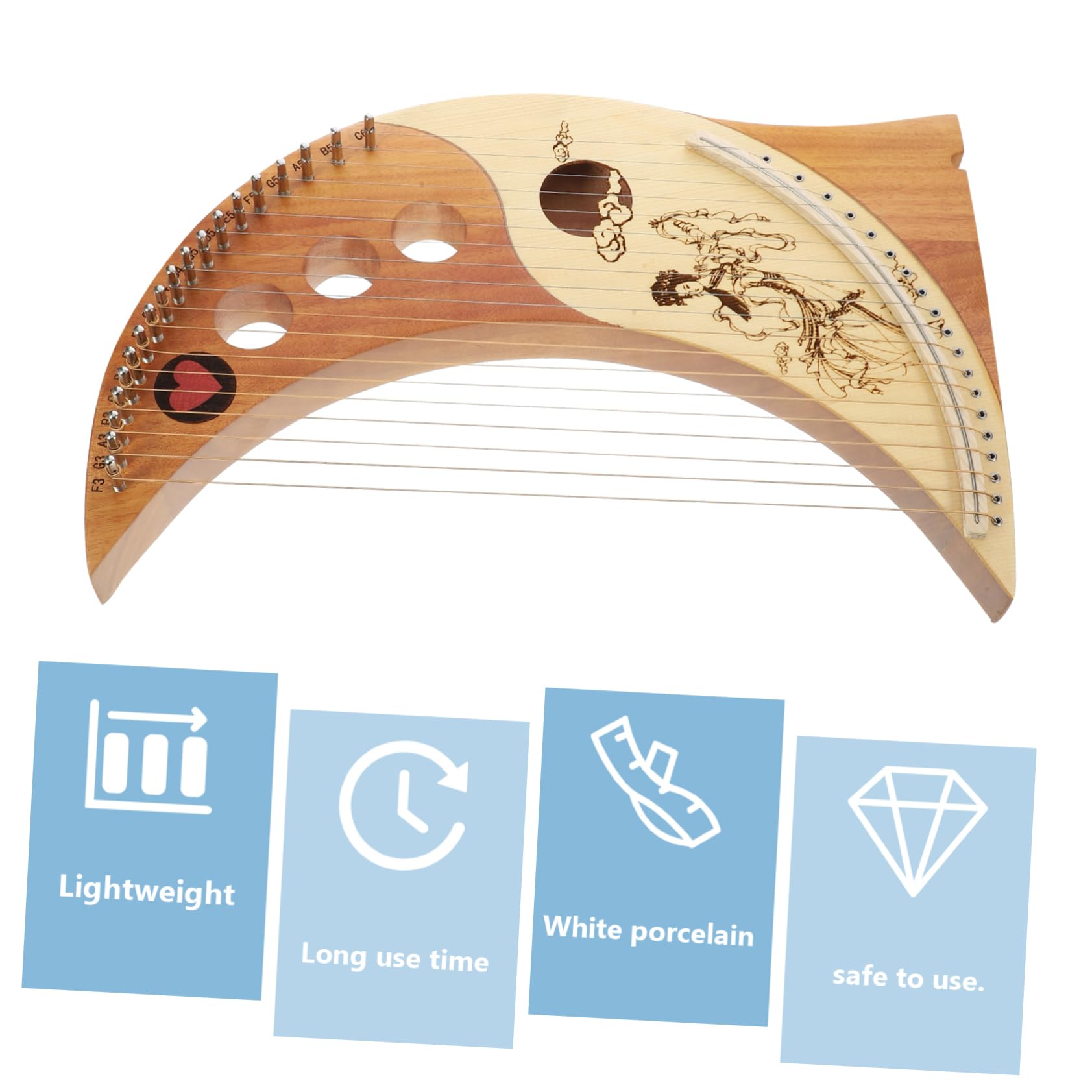 Yardwe Lyre Harp 19 String Wood Harp Tuning Bar for Boys and Girls Adults Random