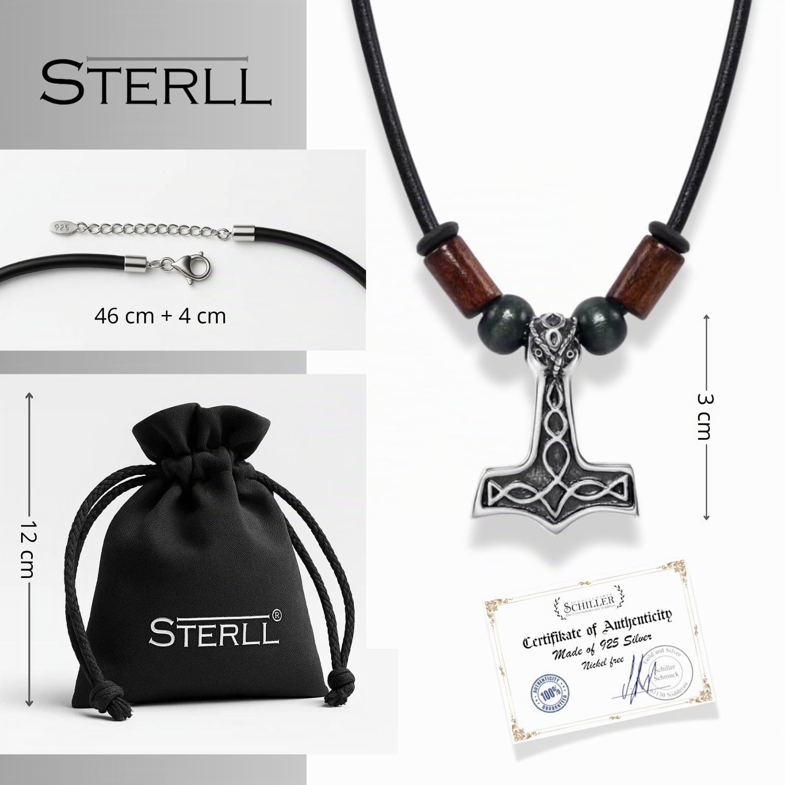 Collar De Cuero Para Hombre Con Colgante De Martillo Vikingo Y Perlas De Madera
