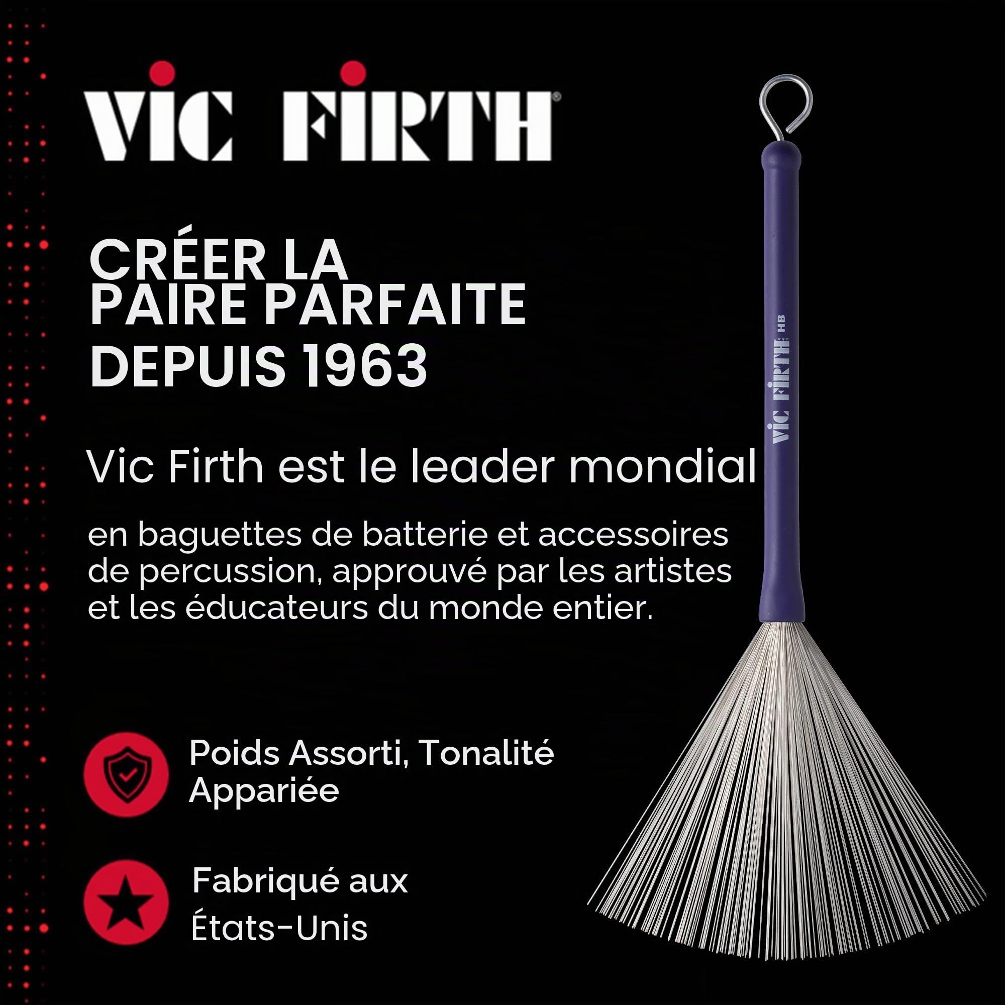 Vic Firth PVF HB Balais + Rod en Acier Heritage