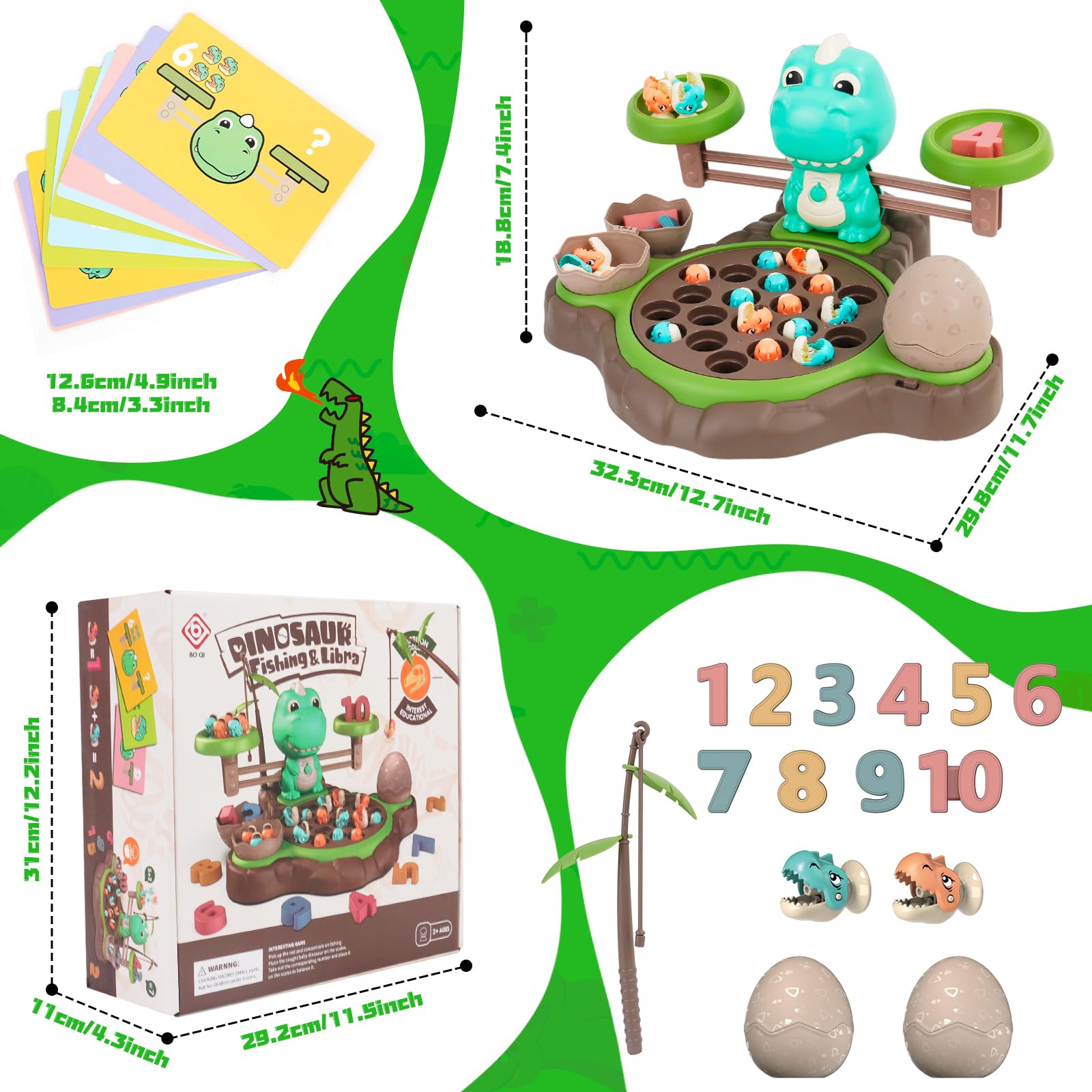 4 w 1 Magnetyczny zestaw wędkarski, Montessori zabawka z zestawem równowagi i cyframi edukacyjnymi, z 21 rybami, 2 wędkami i 10 kart, zabawki dla dzieci 2-5 lat
