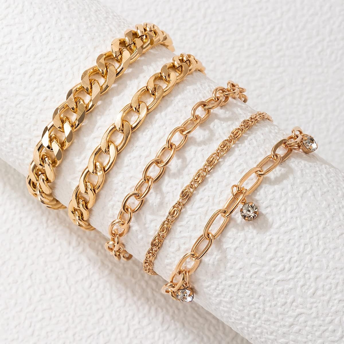 Contemporary Stackable Bracelet Set - Plated & Toned - Set of 5