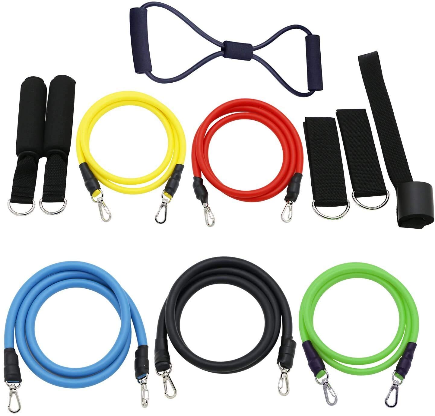 JXE - Set di fasce elastiche di resistenza per esercizi di fitness, set con tubi di resistenza, maniglie, cinghie per caviglia, ancoraggio porta, guide di allenamento, borsa per il trasporto