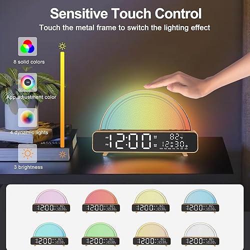Miniatura 4 de ANYPLUS Reloj despertador de amanecer para niños, dormitorios, despertador digital de luz solar, simulador de amanecer con luz nocturna táctil, 13