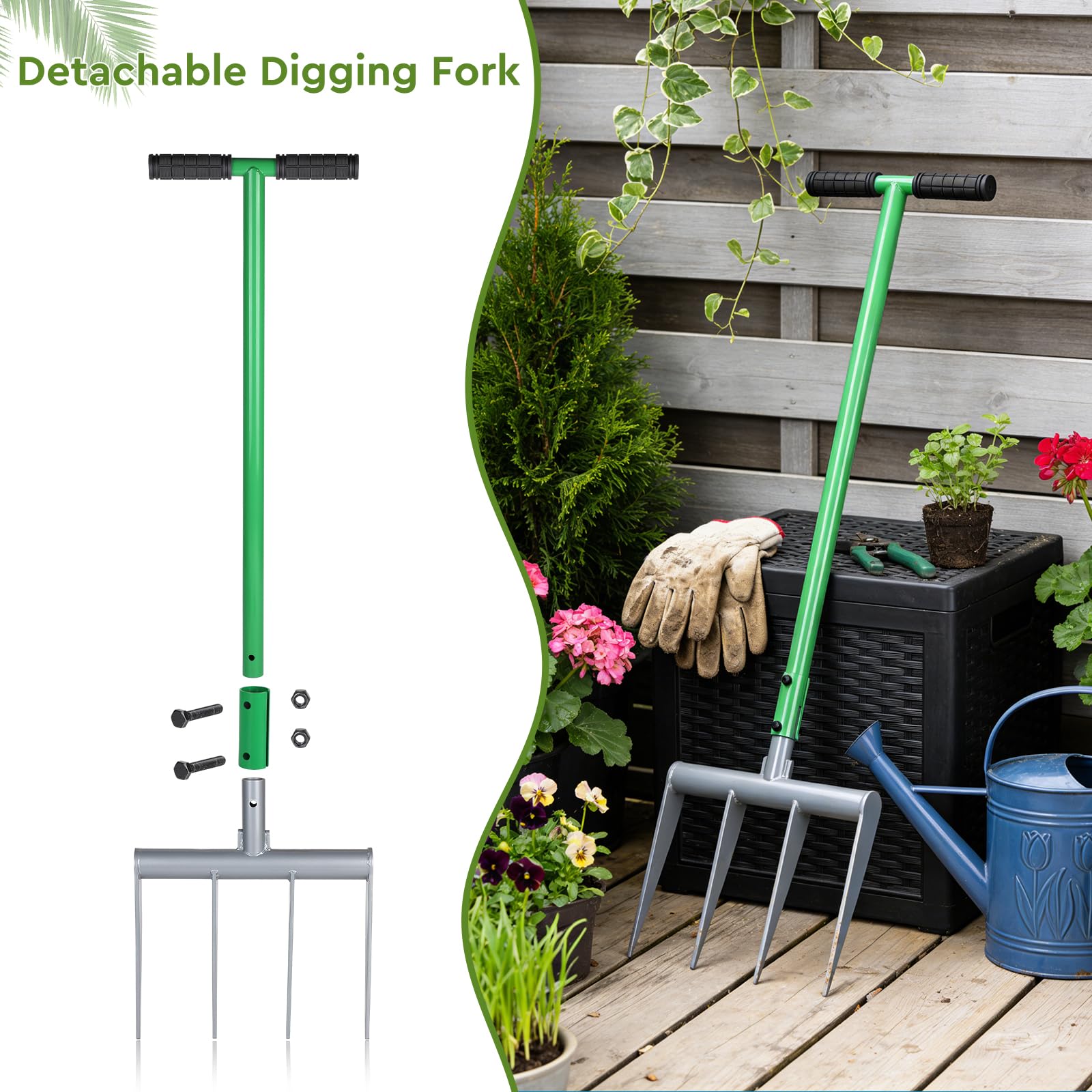 CPROSP Larghezza di Lavoro 4 Dentis 107cm Forca da Giardino con Manico a T | Smontabile