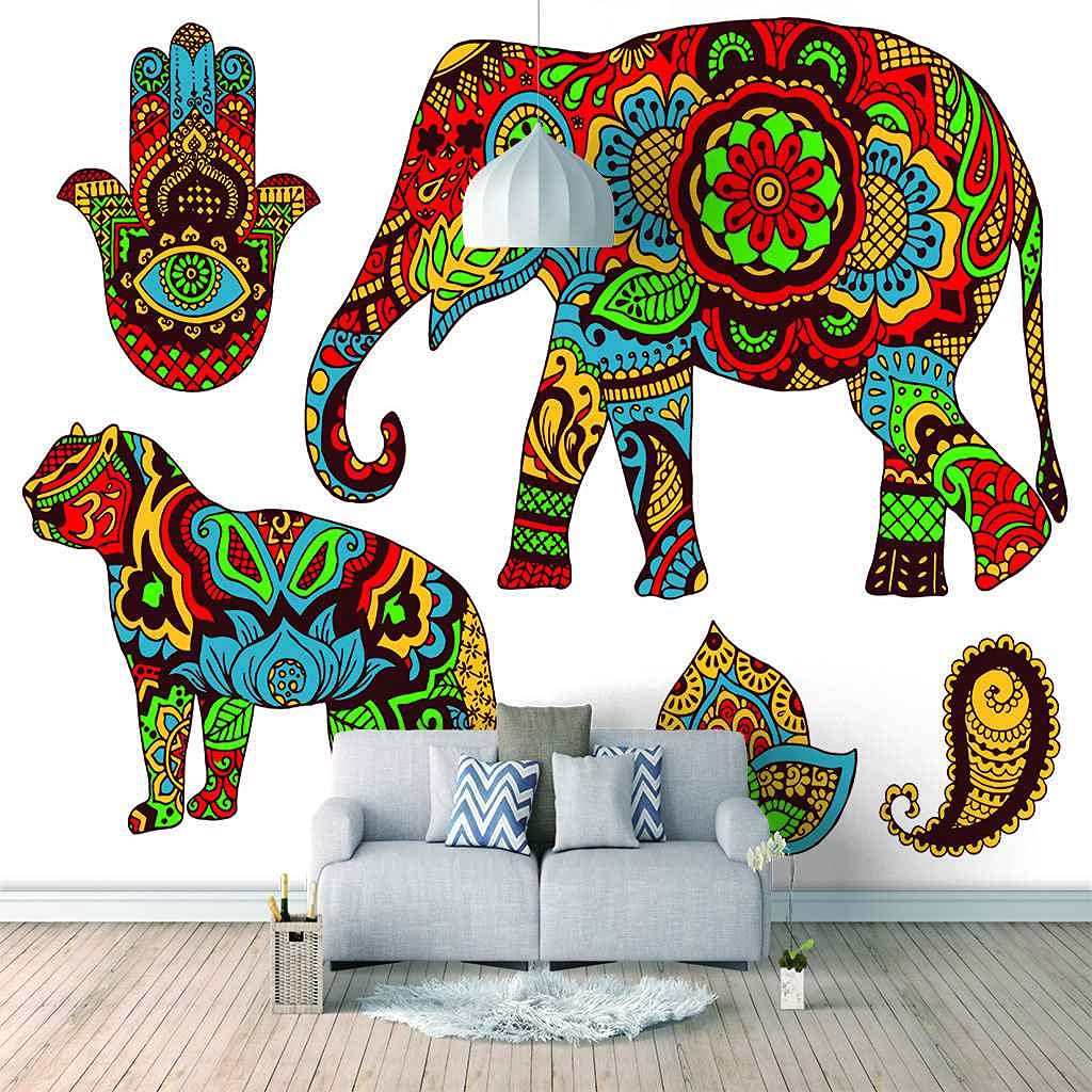 Papier peint éléphant couleur 3D adhésif et lavable pour fond mural TV
