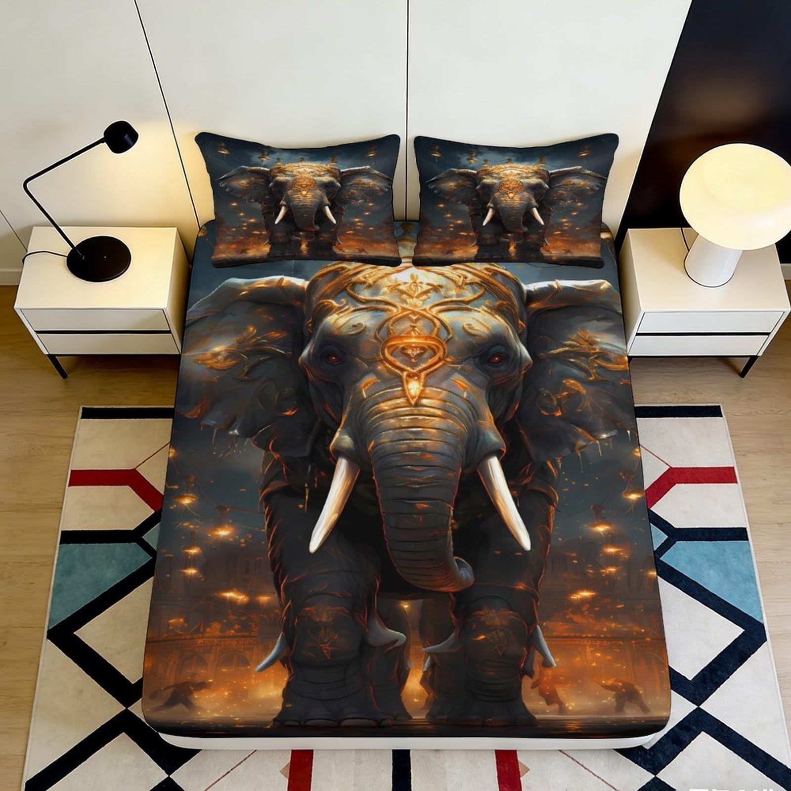 Jqzkxnhpbr Style-1 3D Printed Elephant Fitted Sheet Microfiber Soft Anti-Slip Safari Sunset Mattress Cover For Bedroom Guest Room Decor 90X200x25cm