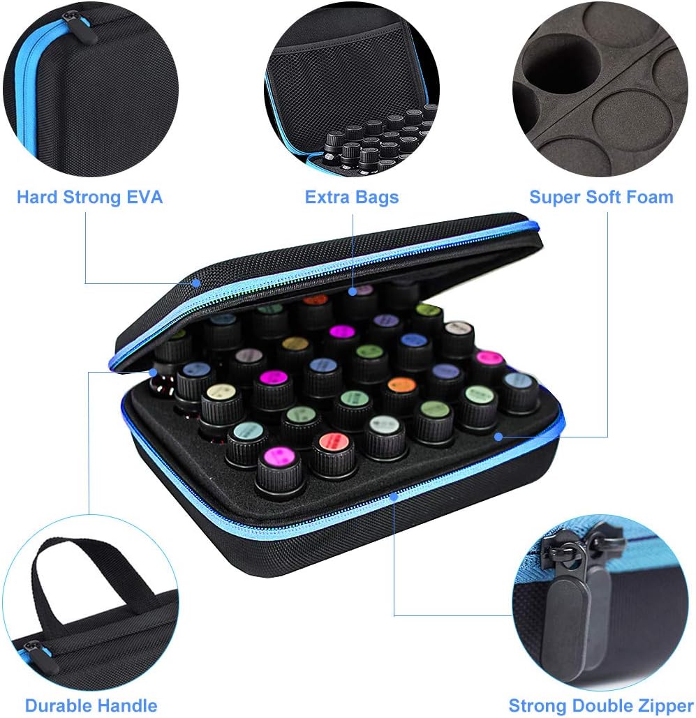 Essential Oils Cases,Coxeer Essential Oil Carrying Case Holds 30 Bottles Hard Shell Essential Oil Bag Bottle Carrying Case for Travel