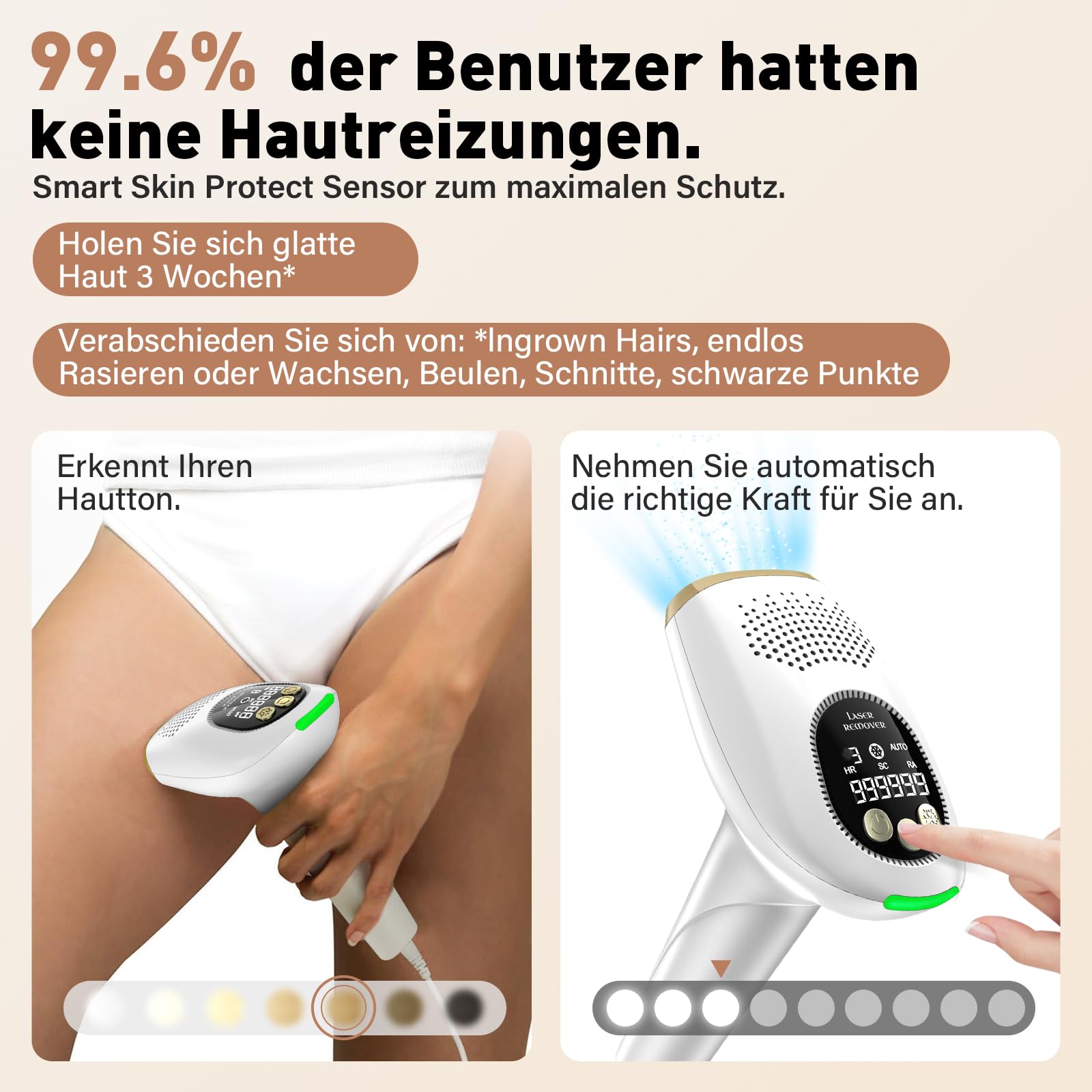 NIKYJM Épilateurs à lumière pulsée, Épilation au laser IPL avec Fonction de Refroidissement, 9 Vitesses et 3 Fonctions HR/SC/RA, Appareil d'épilation pour Hommes, Femmes, Corps, Aisselles (Blanc)
