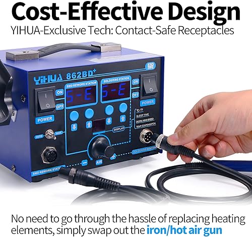 Miniatura 3 de YIHUA 862BD+SMD ESD Safe 2 en 1 Estación de retrabajo de aire caliente del soldador °F /°C con múltiples funciones